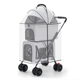 Double Dog Stroller with Rain Cover Detachable Pet Carriers Bag 4 Wheels Lightweight Waterproof Folding Crate Dog Jogging Stroller for Medium Small Dogs Cats (Grey)