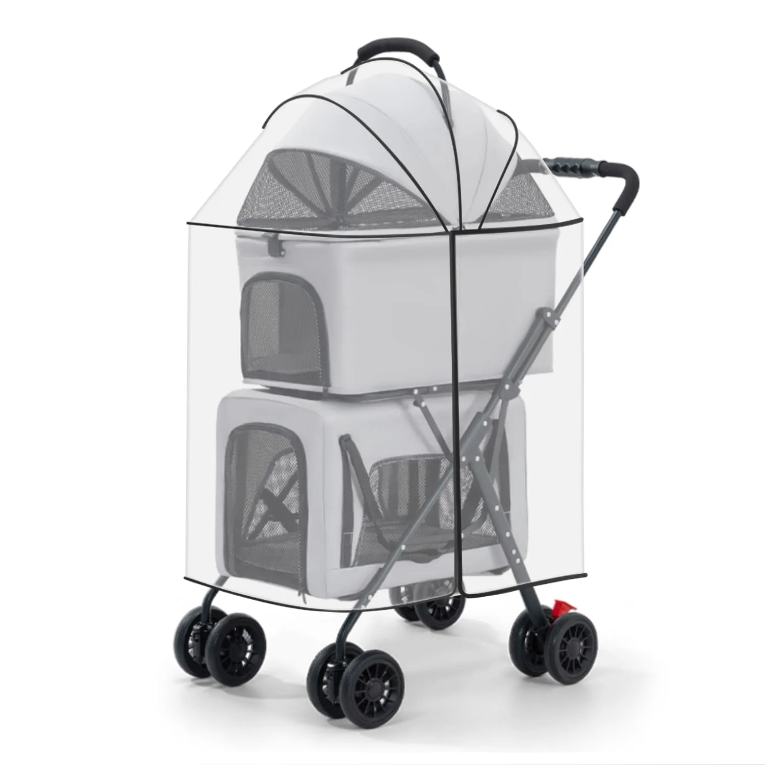 Double Dog Stroller with Rain Cover Detachable Pet Carriers Bag 4 Wheels Lightweight Waterproof Folding Crate Dog Jogging Stroller for Medium Small Dogs Cats (Grey)