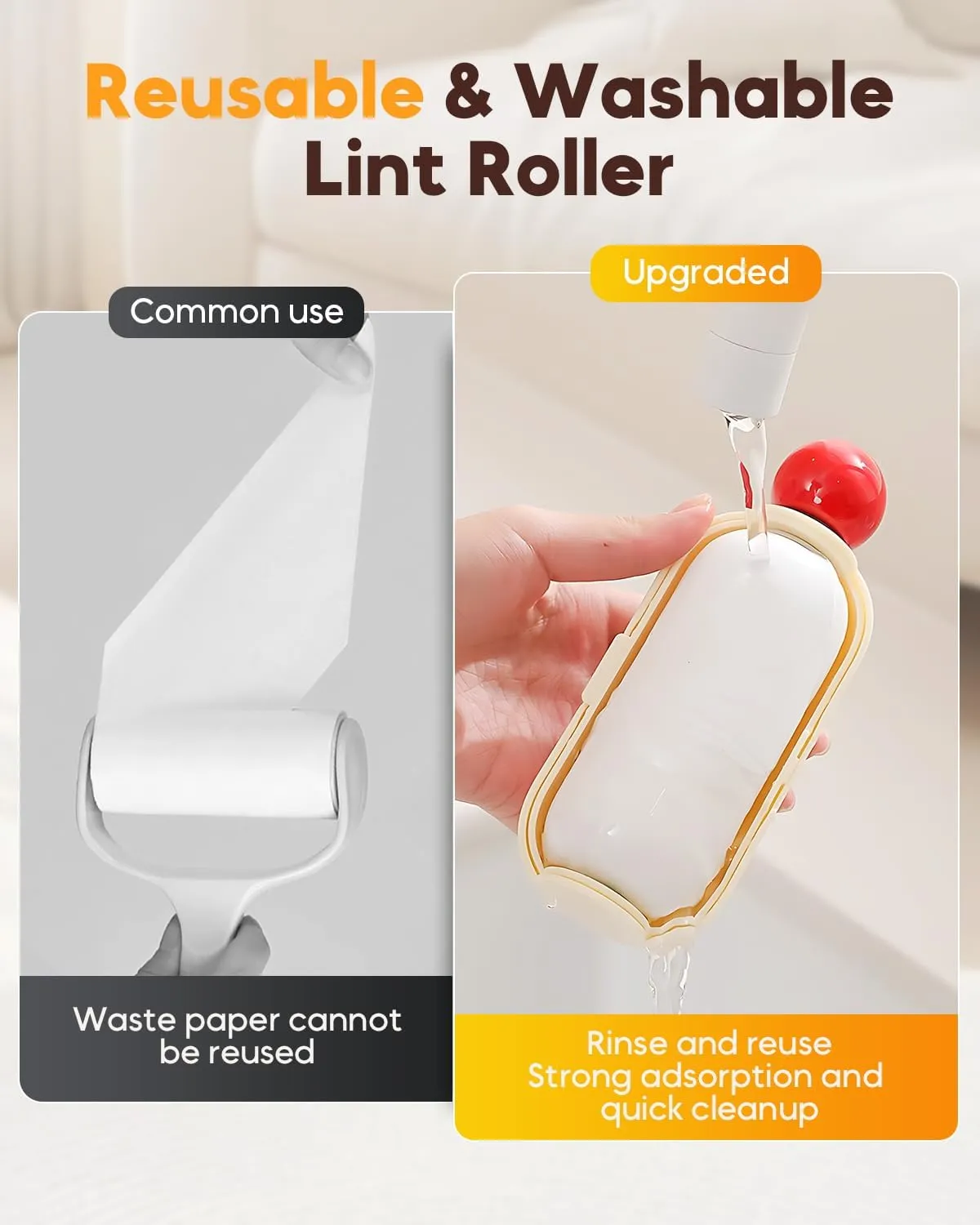 Enjoy Portable Lint Roller, 2 in 1 Washable Gel Lint Roller with Fabric Shaver, Reusable Sticky Lint Roller for Travel Home Clothes Pet Hair (White)