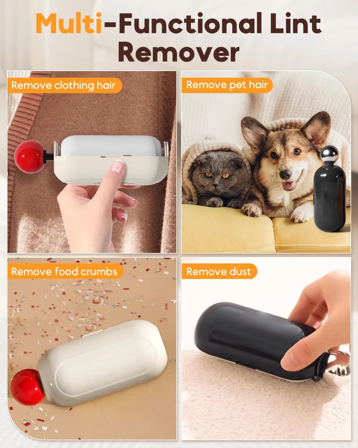 Enjoy Portable Lint Roller, 2 in 1 Washable Gel Lint Roller with Fabric Shaver, Reusable Sticky Lint Roller for Travel Home Clothes Pet Hair (White)