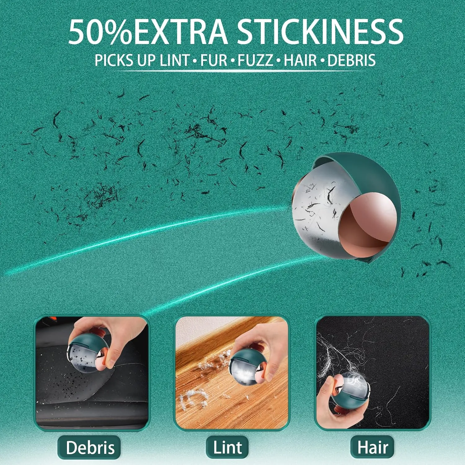 Extra Sticky Lint Roller for Pet Hair & Dust, Portable Reusable Gel Lint Rollers Ball, Washable Cleaner for Clothes, Furniture, Carpet, Dog & Cat Hair Removal (Green)