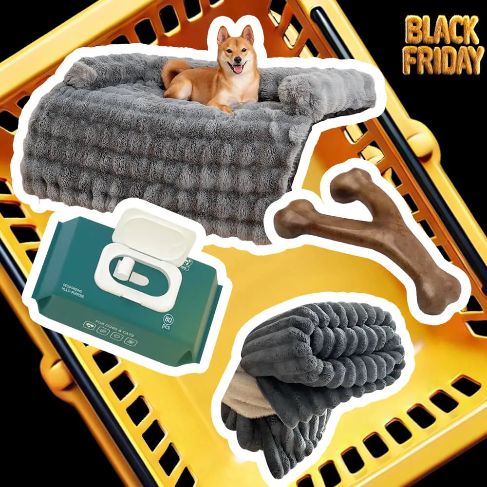 Fluffy Fuzzy Calming Dog Bed Sofa Protector Home Bundle 4pcs
