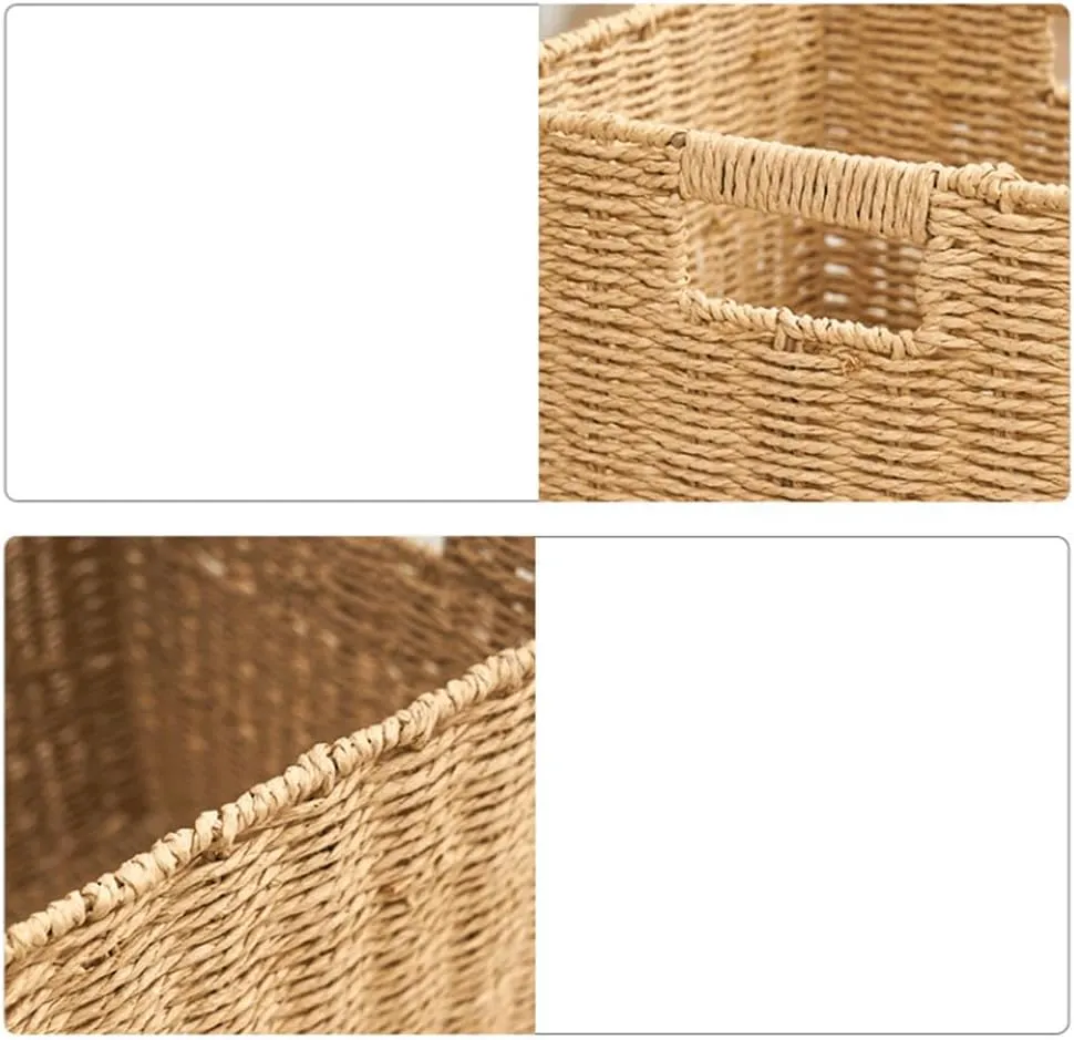 Foldable straw and rattan clothing storage box 27.5 * 27.5 * 27.5CM (coffee)
