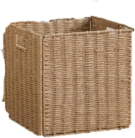 Foldable straw and rattan clothing storage box 27.5 * 27.5 * 27.5CM (coffee)