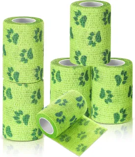 Geiserailie 6 Rolls No Chew Bandage for Dogs Self Adhesive Non-Woven Bitter Bandage Wrap for Dogs' Legs Paws Wounds Cats Animal, Green(3 Inches X 5 yd)