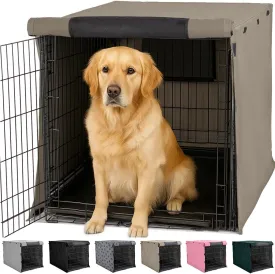 GORILLA GRIP Dog Crate Covers Compatible with Amazon Basics Dog Crates, All Sides Open, Privacy Cover Fits 42" Wire Kennel, Breathable Mesh Windows, Light Reducing Puppy Training Cage Topper, Taupe