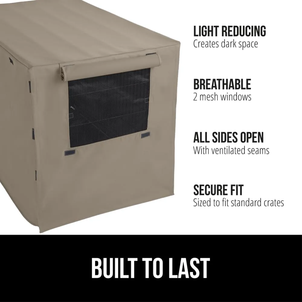 GORILLA GRIP Dog Crate Covers Compatible with Amazon Basics Dog Crates, All Sides Open, Privacy Cover Fits 42" Wire Kennel, Breathable Mesh Windows, Light Reducing Puppy Training Cage Topper, Taupe