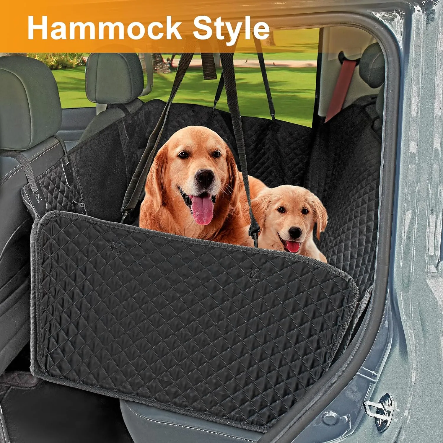 Honest Back Seat Extender for Dogs - Dog Car Hammock with Hard Bottom, 400lbs Capacity, Waterproof, Standard, Black