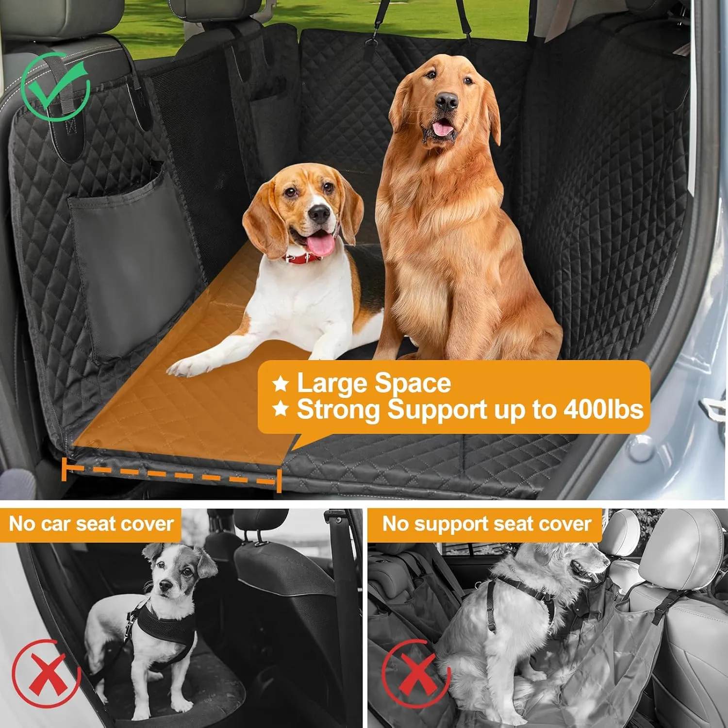 Honest Back Seat Extender for Dogs - Dog Car Hammock with Hard Bottom, 400lbs Capacity, Waterproof, Standard, Black