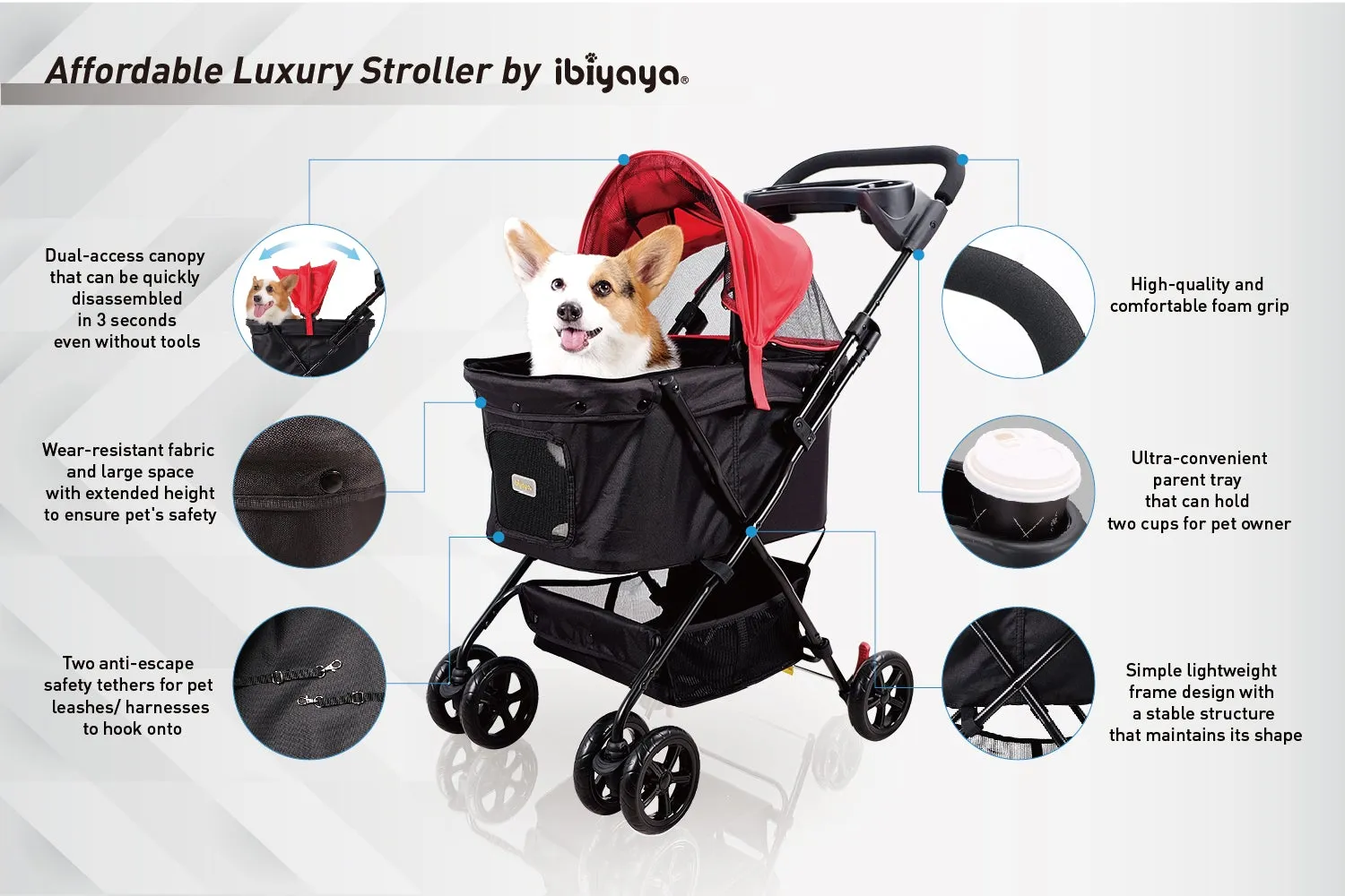 Ibiyaya Easy Strolling Pet Buggy (Rouge)
