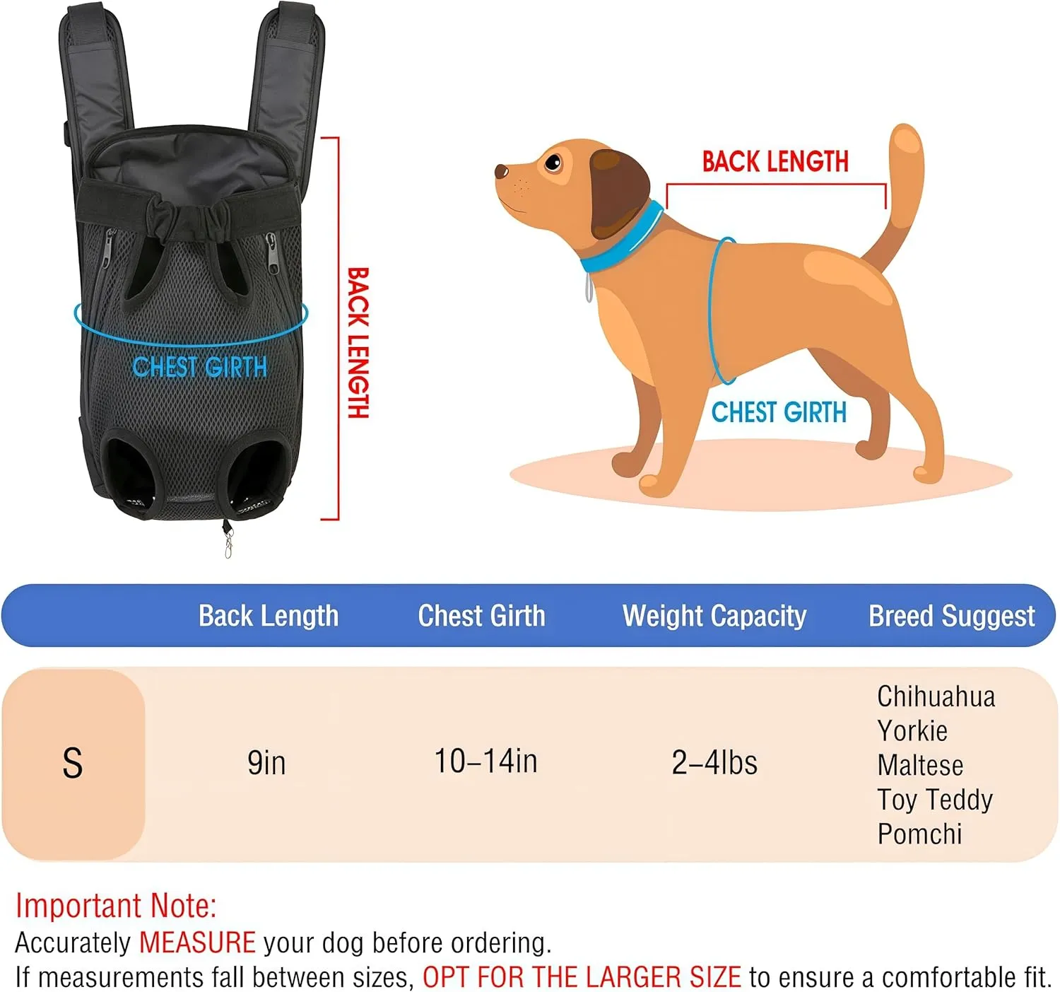 Inspack Dog Cat Backpack Carrier, Dog Carrier Comfortable for Small Medium Dogs, Pet Dog Front Chest Carriers Backpacks, Puppy Carrier Sling Backpack, Holder Papoose for Baby Cat BodySmall Size
