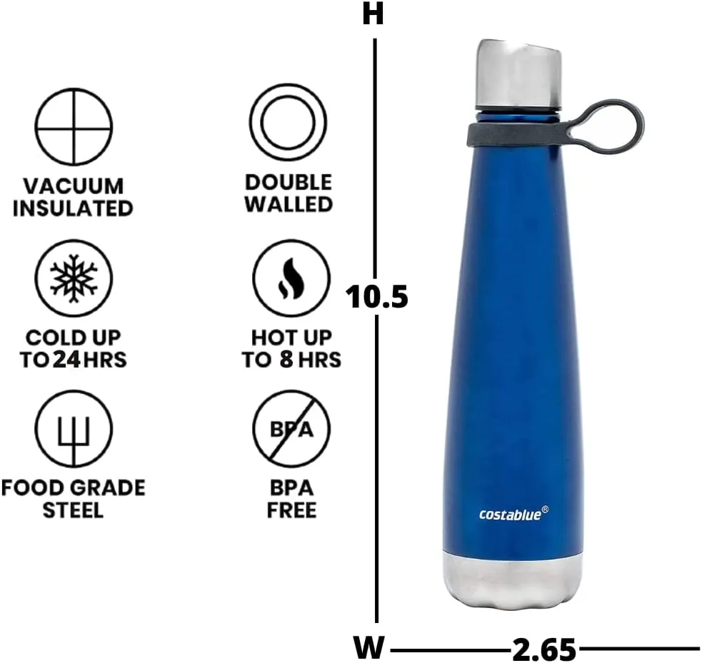 Insulated Water Bottle - On-The-Go Refillable Stainless Steel Water Bottles For Adults, Reusable Thermos Travel Tumbler With Leak-proof Lid For Hot & Cold Beverages (17Oz. Blue)