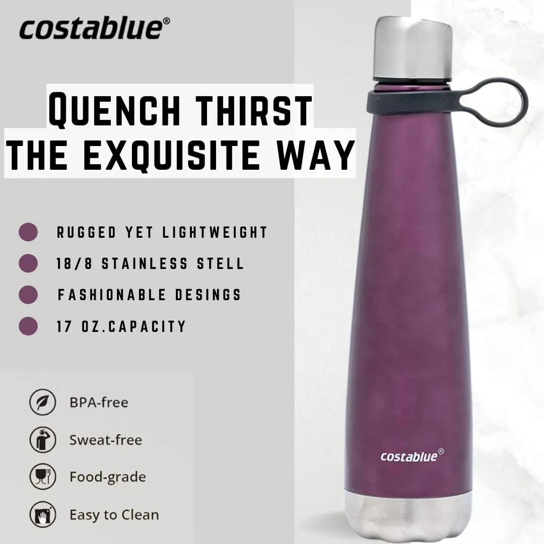 Insulated Water Bottle - On-The-Go Refillable Stainless Steel Water Bottles For Adults, Reusable Thermos Travel Tumbler With Leak-proof Lid For Hot & Cold Beverages (17Oz. Purple)