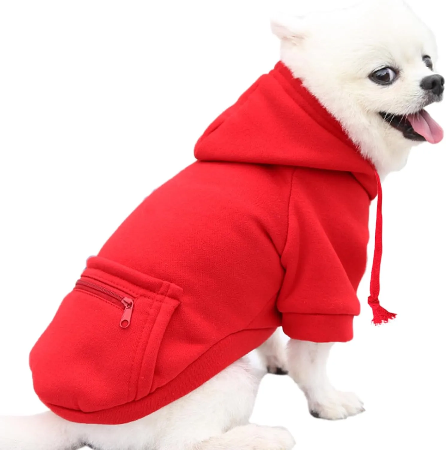Jecikelon Pet Dog Cold Weather Coat with Pocket Winter Dog Hoodie Warm Puppy Clothes for Small Dogs Chihuahua Clothing (X-Small, Y02-Red)