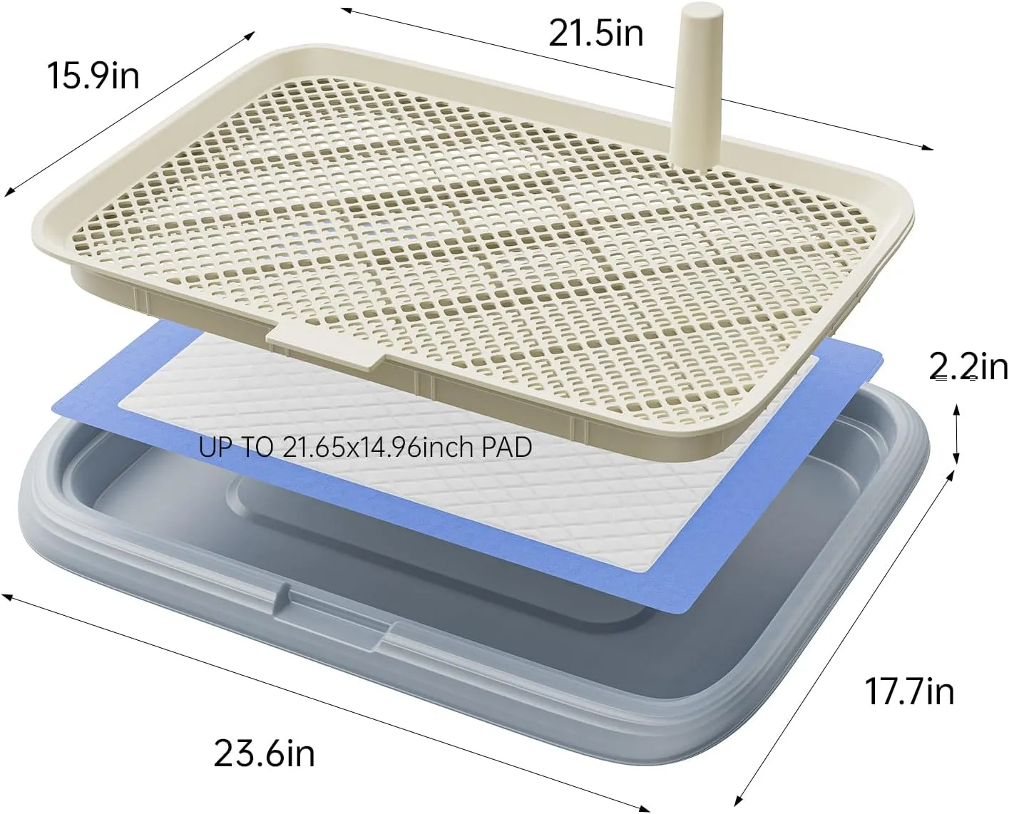 Large 23.6"x17.7" Dog Potty Tray, Indoor Pet Pee Pad Holder with Mesh Floor,Bathroom Dog Litter Box, Pet Toilet (Black)