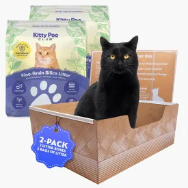 Leakproof Disposable 2-Pack Cat Litter Box with 2 Bags of 6 lbs Litters | Superior Odor Control & Recyclable Design | Perfect for Travel, Multi-Cat Homes & Daily Use  Kitty Poo Club