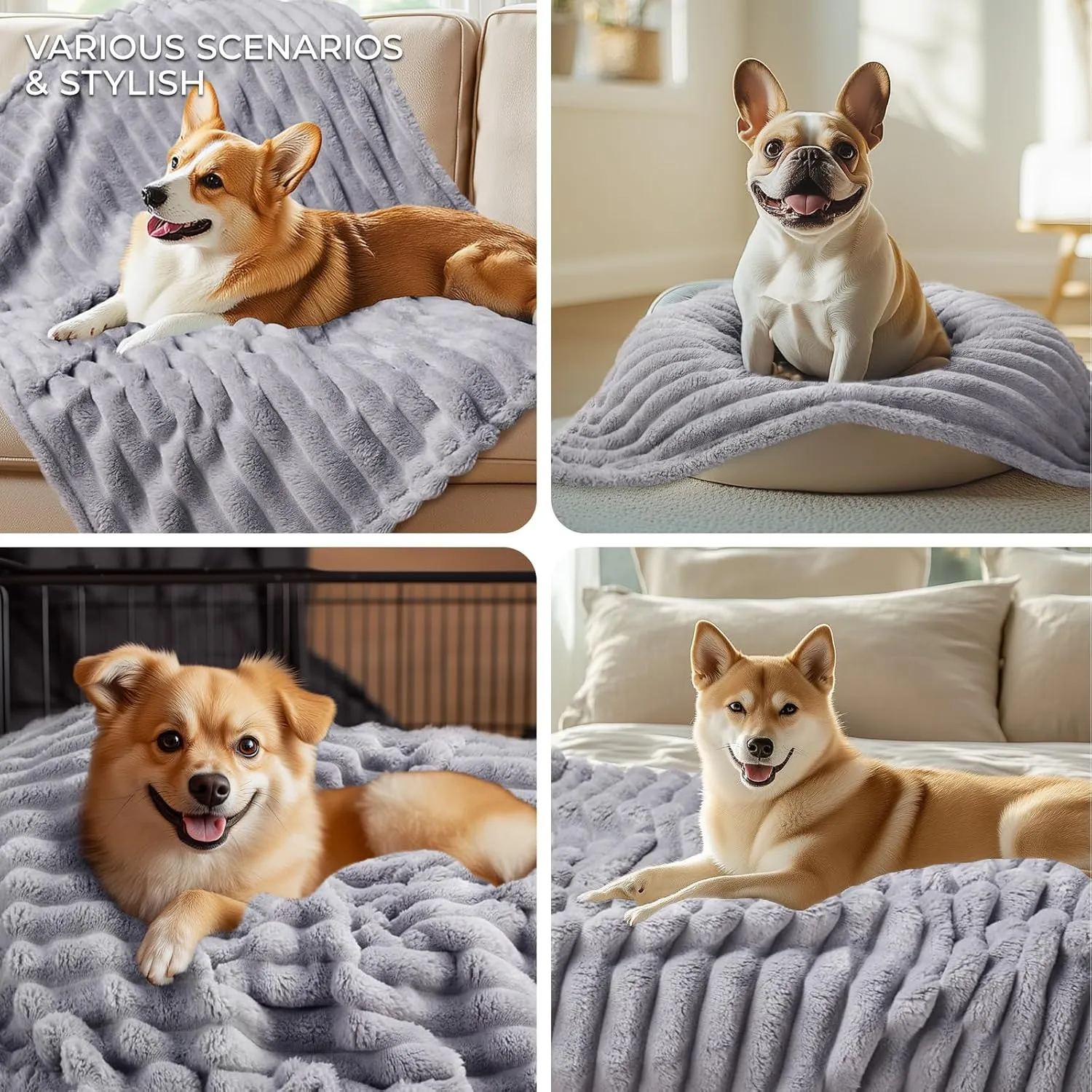 LINENLUX 1 Pack 3 Soft Dog Blanket Washable Warm Fleece Cat Blankets for Pet Puppy Fluffy Calming Flannel Grey Small
