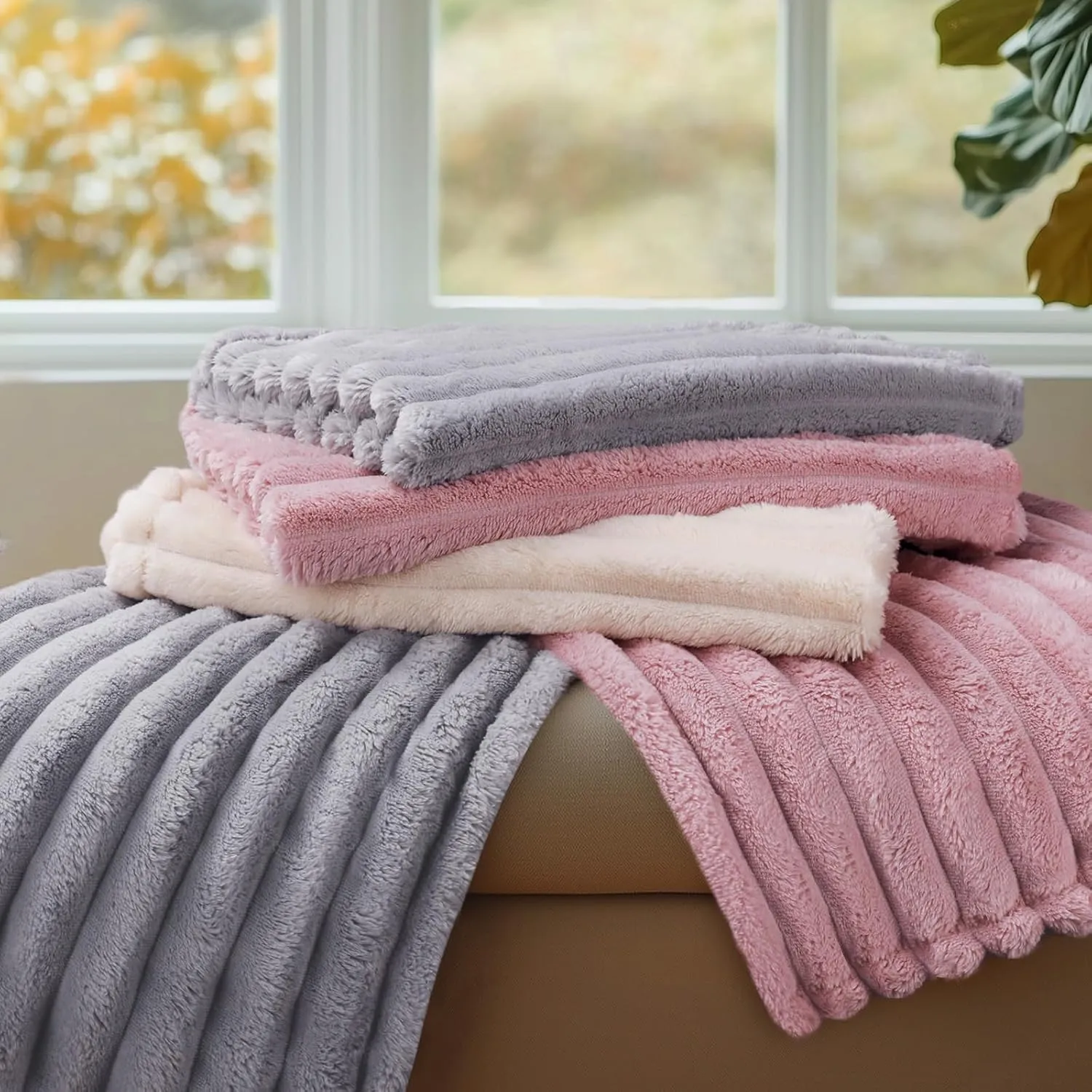 LINENLUX 1 Pack 3 Soft Fleece Dog Blanket for Pet Washable Warm Cat Puppy Fluffy Calming Flannel Beige Small