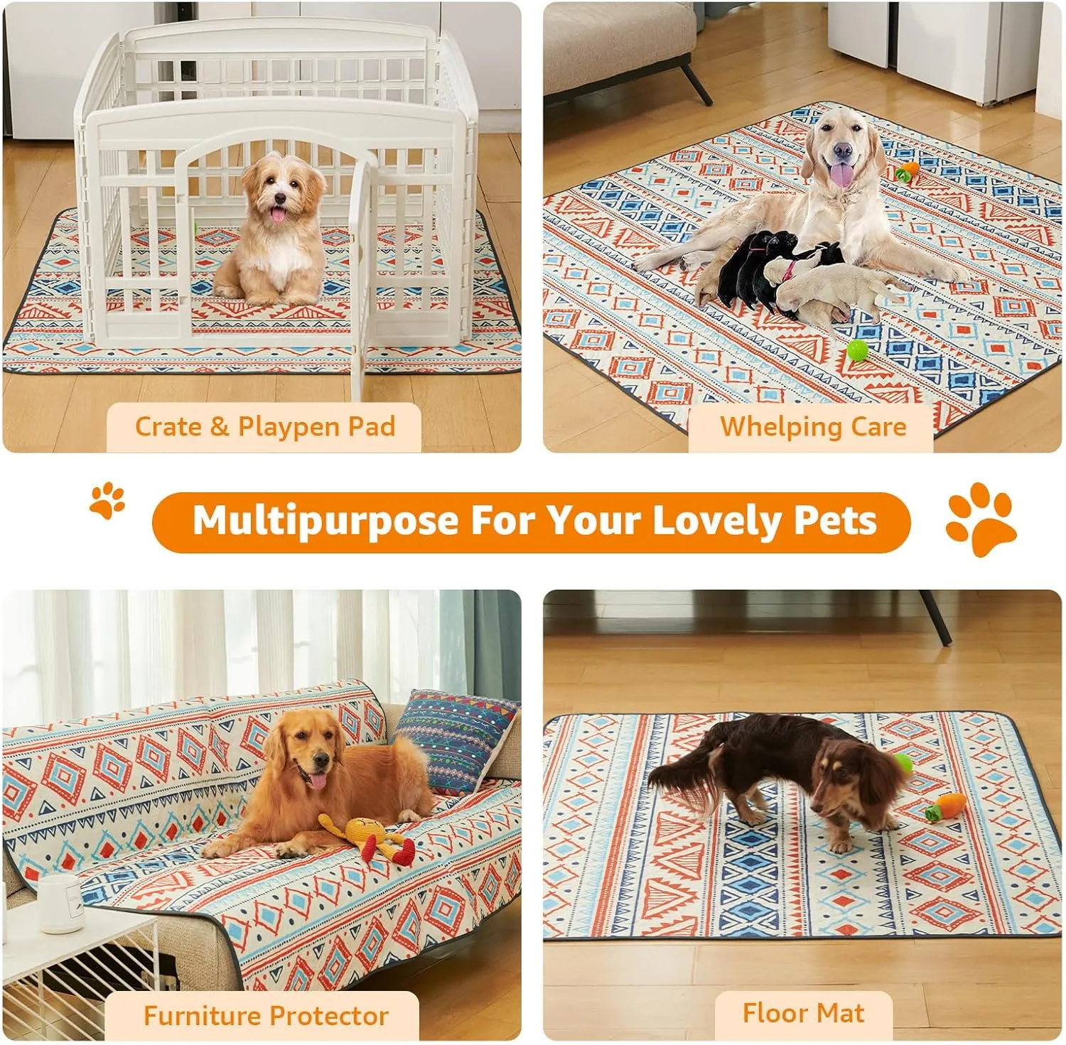 LOOBANI Washable Pee Pads for Dogs: 2 Pack Reusable Puppy Pads Waterproof 18"x24", Super Absorbent Whelping Pad, Leak-Proof & Non-Slip Dog Training Pads for Floor, Playpen, Crate, Couch, Bed (Beige)