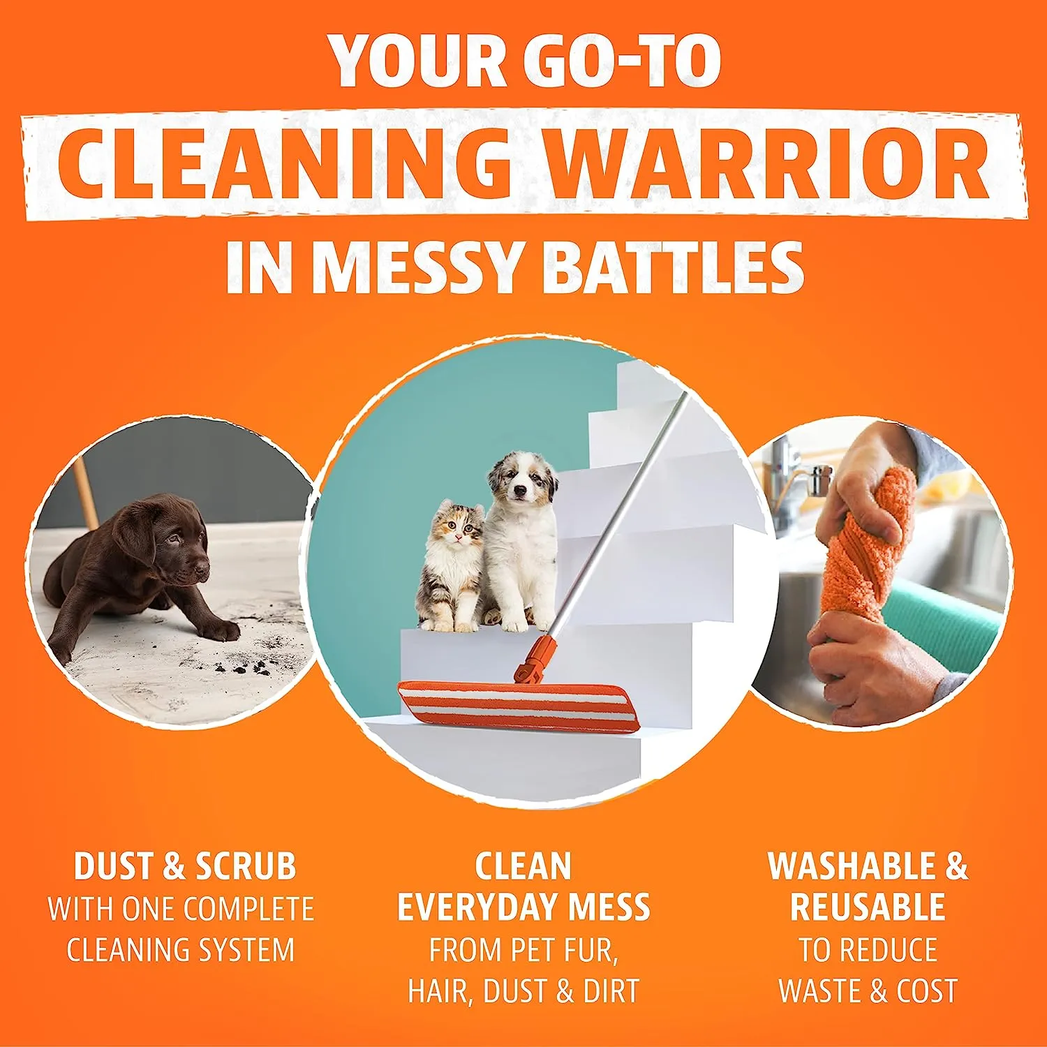 Microfiber Mop & Duster   Reusable Scrubber and Pads