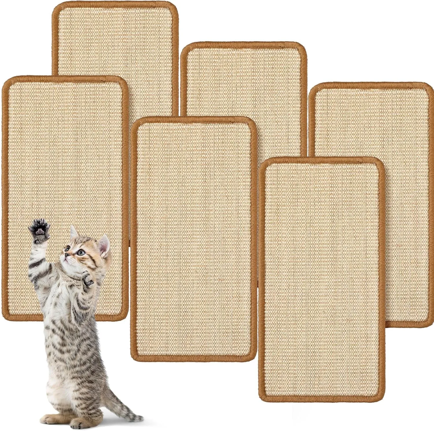 Mixweer 6 Pcs Wall Mounted Cat Scratching Post Floor or Wall Mounted Vertical Pet Scratch Pad 9.8 x 19.7 Inch Sisal Cat Scratching Pad Scratch Mat for Couch Window Perch Furniture