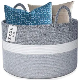 Mod and Main XXXL Blanket Basket - Large Woven Basket - Extra Large Storage Baskets Woven - Large Blanket Basket Living Room - Big Cotton Rope Basket - Toy Basket - 22" x 22" x 14"