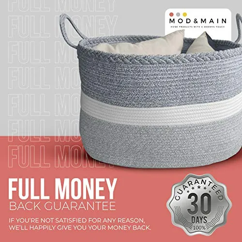 Mod and Main XXXL Blanket Basket - Large Woven Basket - Extra Large Storage Baskets Woven - Large Blanket Basket Living Room - Big Cotton Rope Basket - Toy Basket - 22" x 22" x 14"