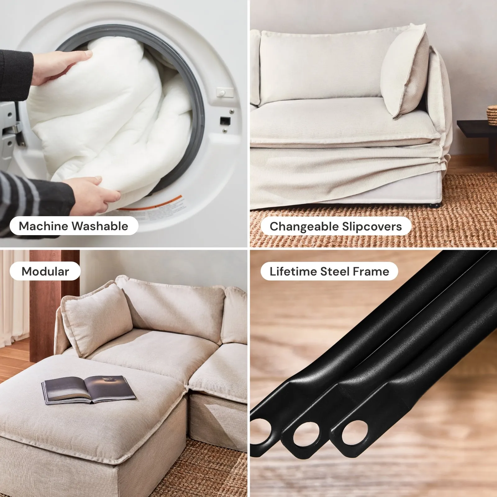 Modular Washable 2-Seater in Sumi | Deluxe  Seat | Cloud Pillow