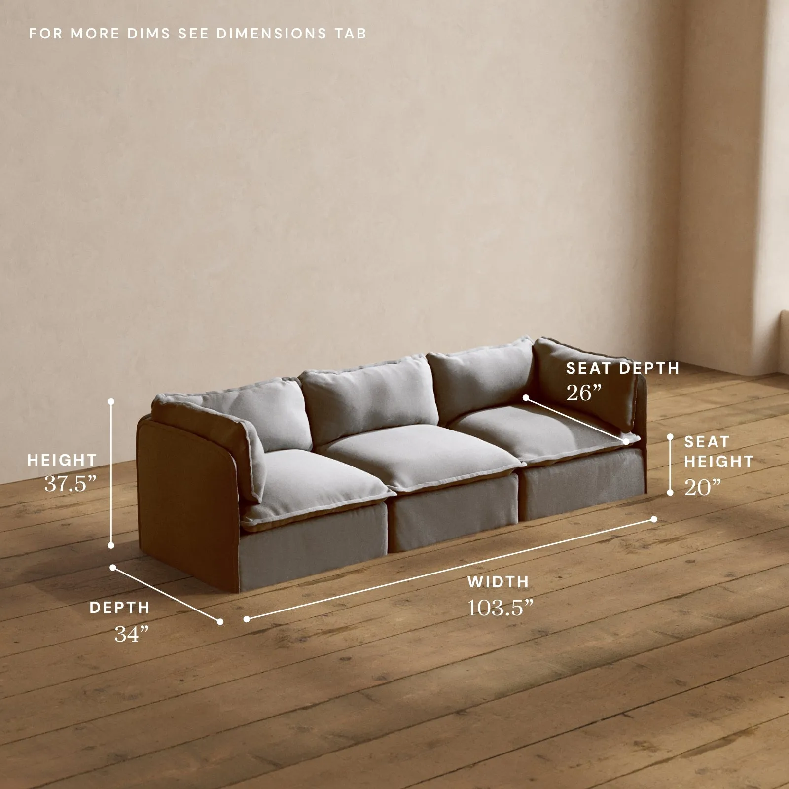 Modular Washable 3-Seater in Pumice | Deluxe  Seat | Cloud Pillow