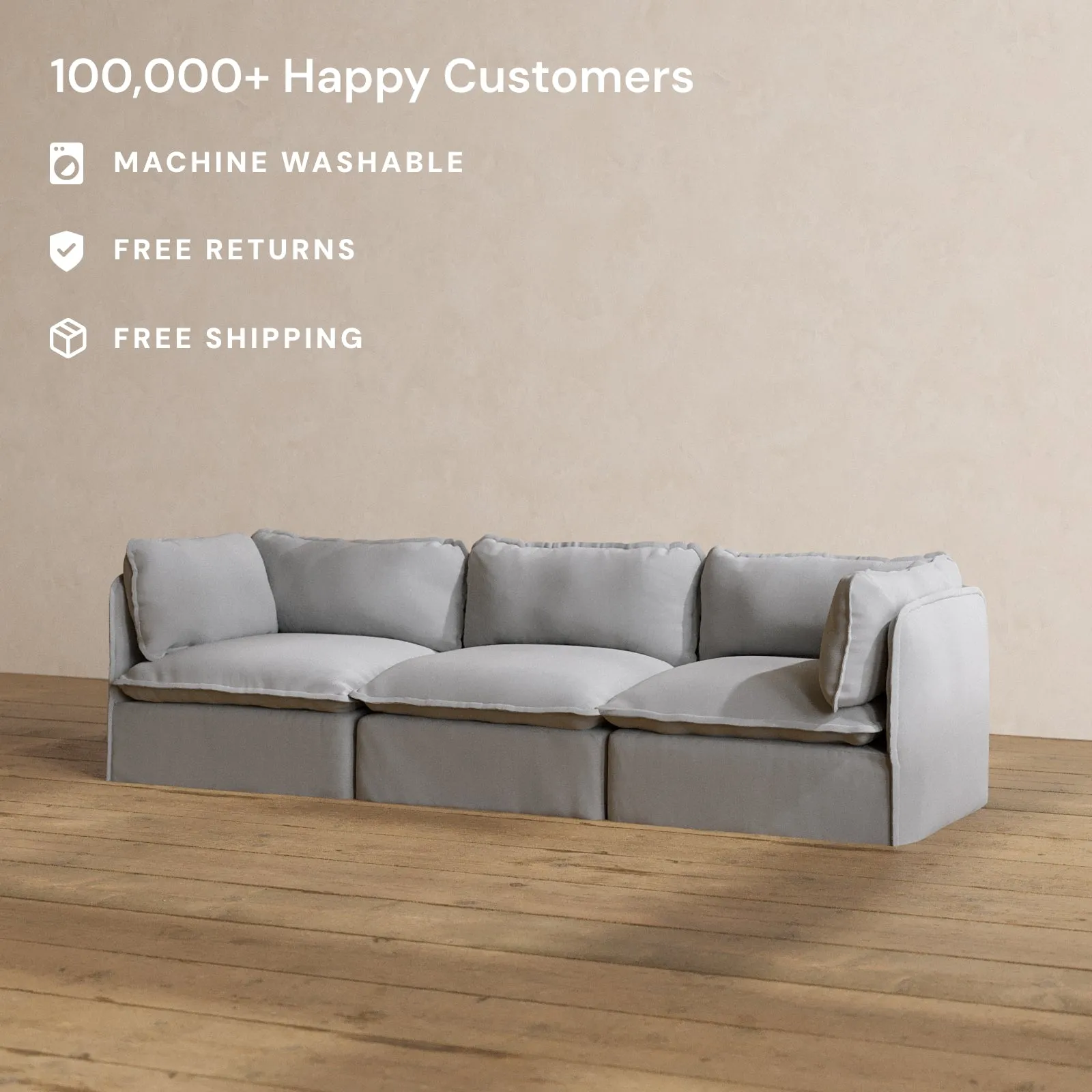 Modular Washable 3-Seater in Pumice | Deluxe  Seat | Cloud Pillow