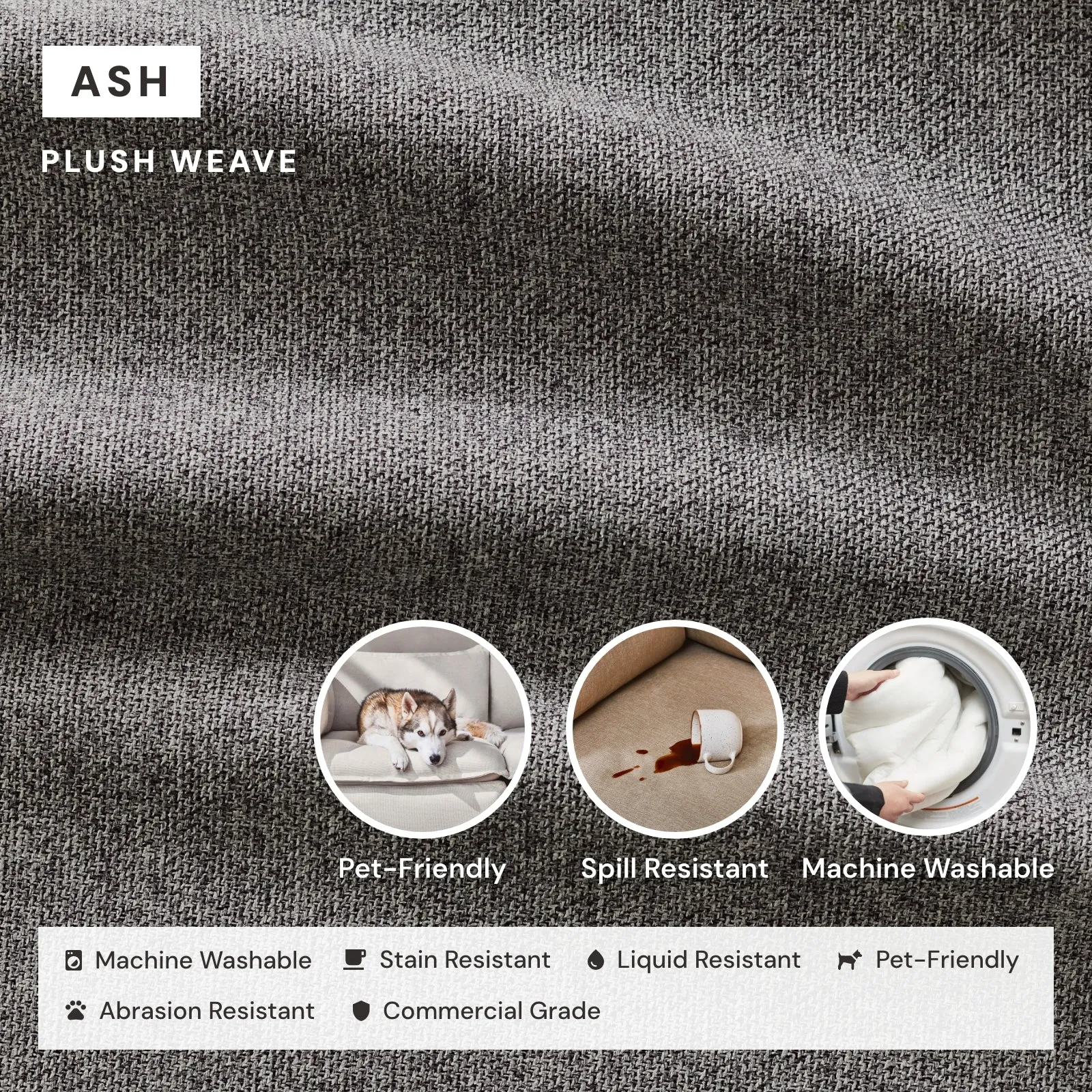 Modular Washable 3-Seater   Ottoman in Ash | Memorix  Seat | Contour Pillow