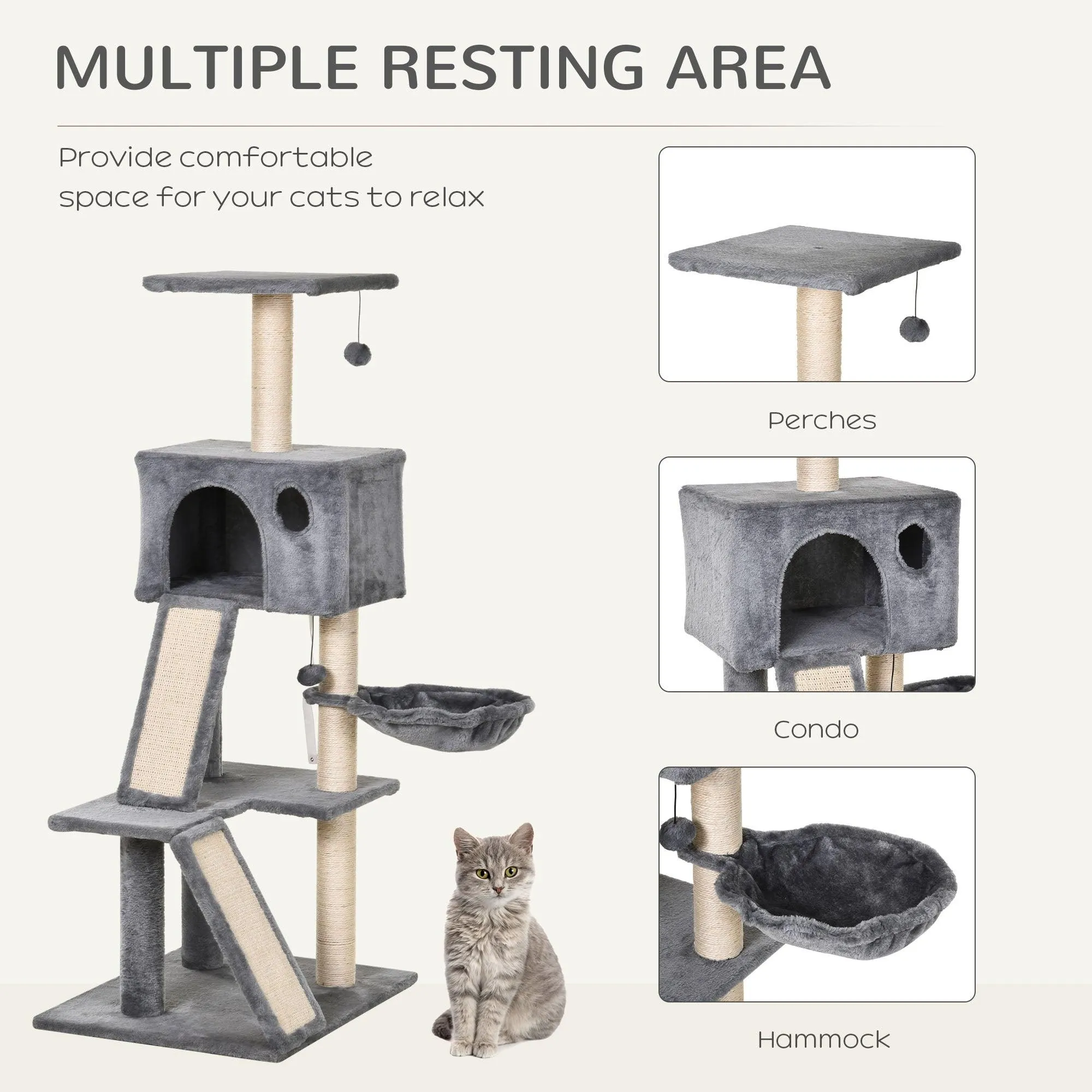 Multi-Activity Cat Tower, 130cm - Grey