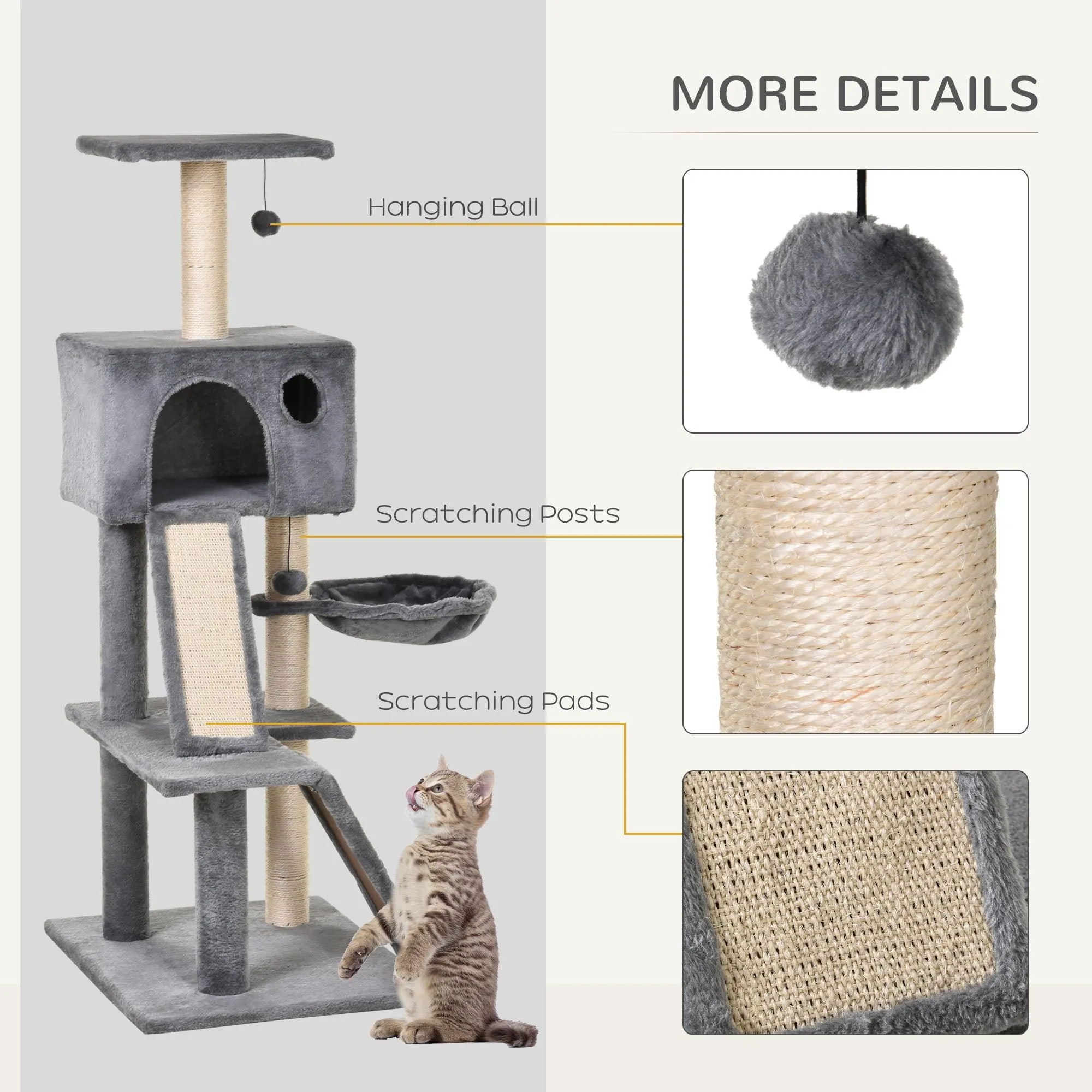 Multi-Activity Cat Tower, 130cm - Grey