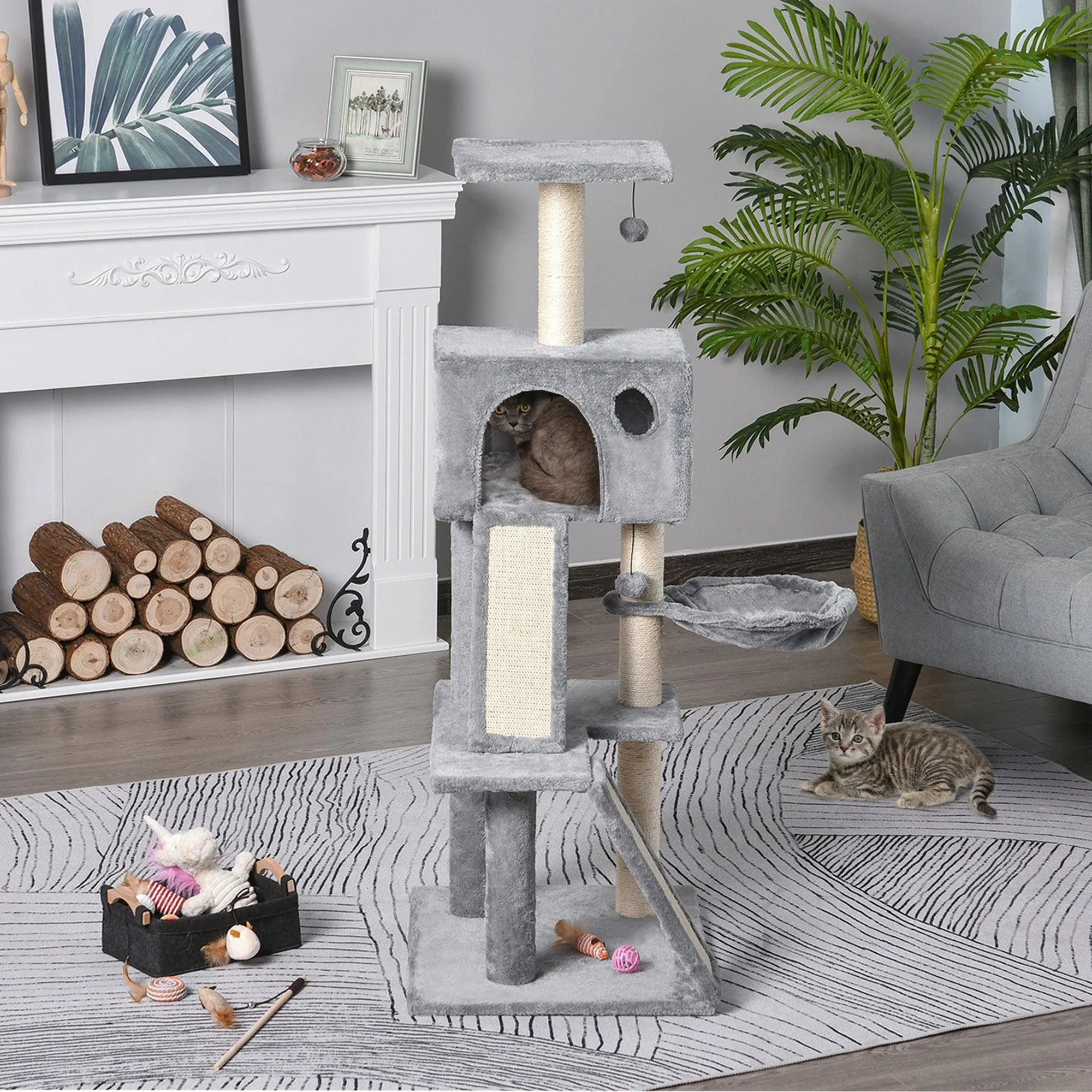Multi-Activity Cat Tower, 130cm - Grey