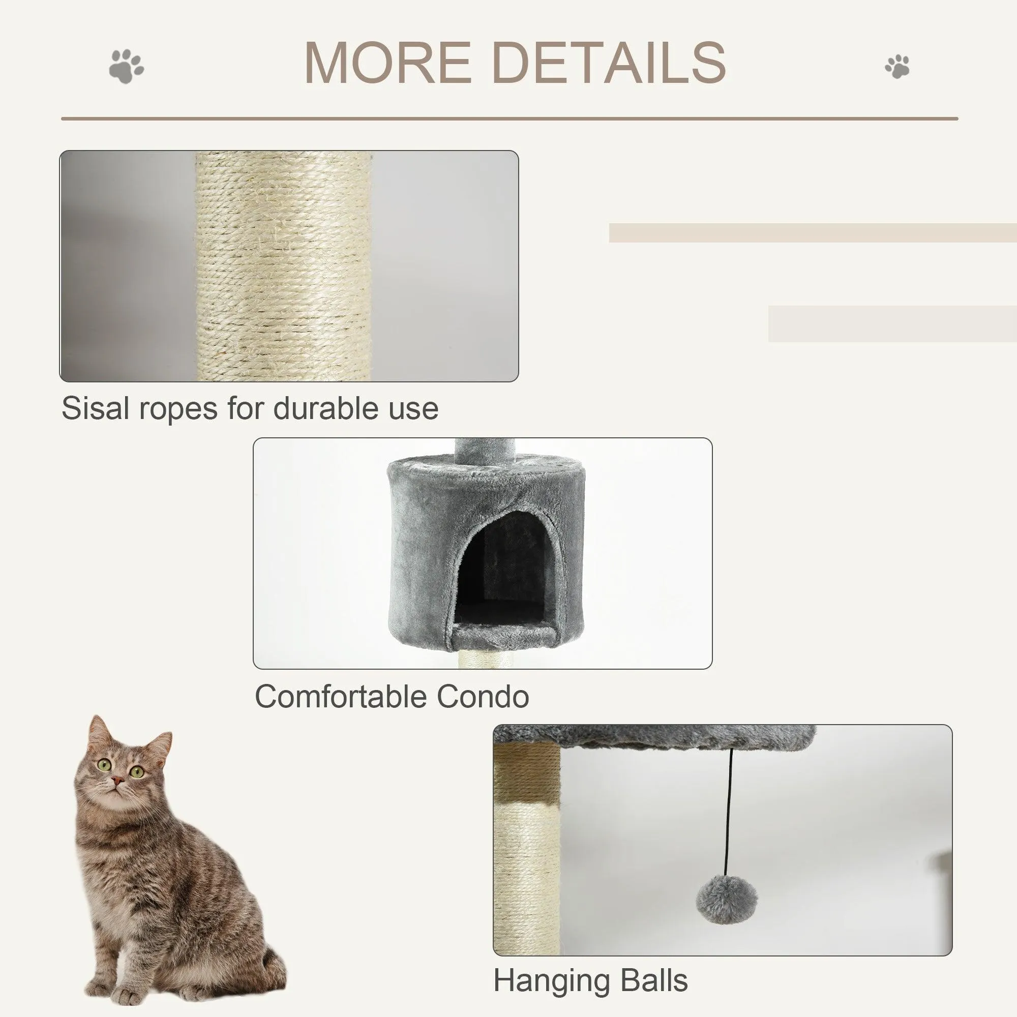Multi-Layer Cat Tree Tower, 217cm - Light Grey