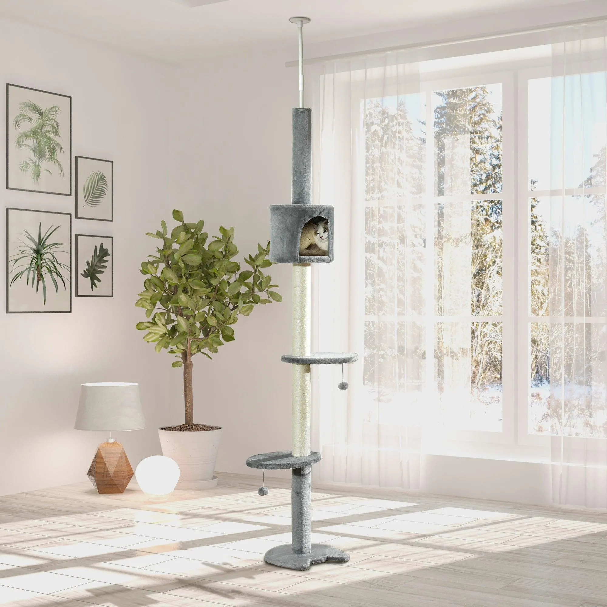 Multi-Layer Cat Tree Tower, 217cm - Light Grey