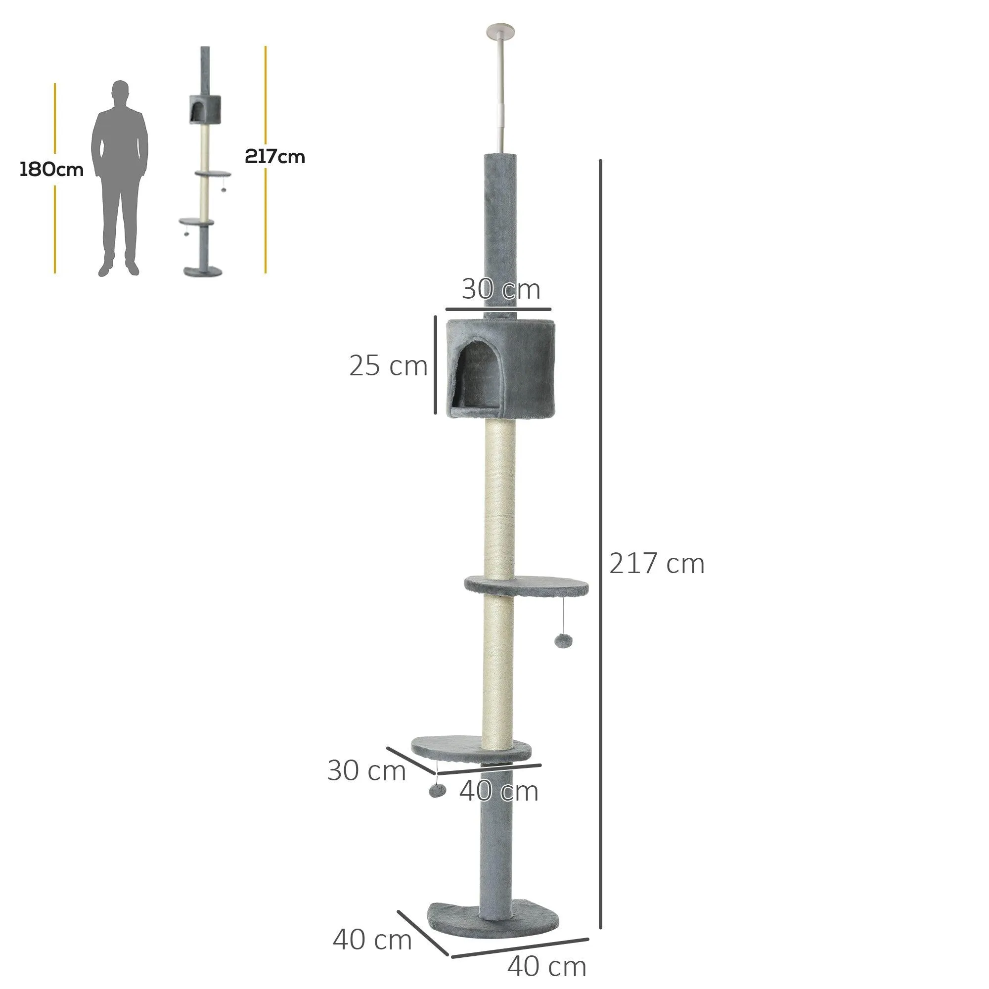 Multi-Layer Cat Tree Tower, 217cm - Light Grey