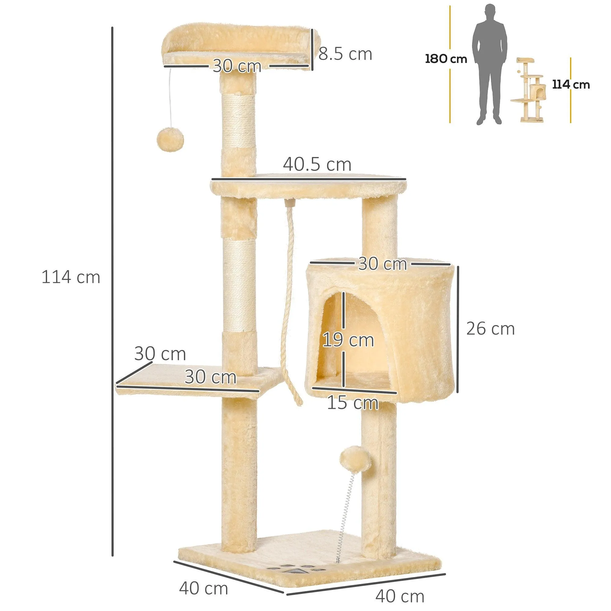 Multi-Level Cat Tree House, 114cm - Beige