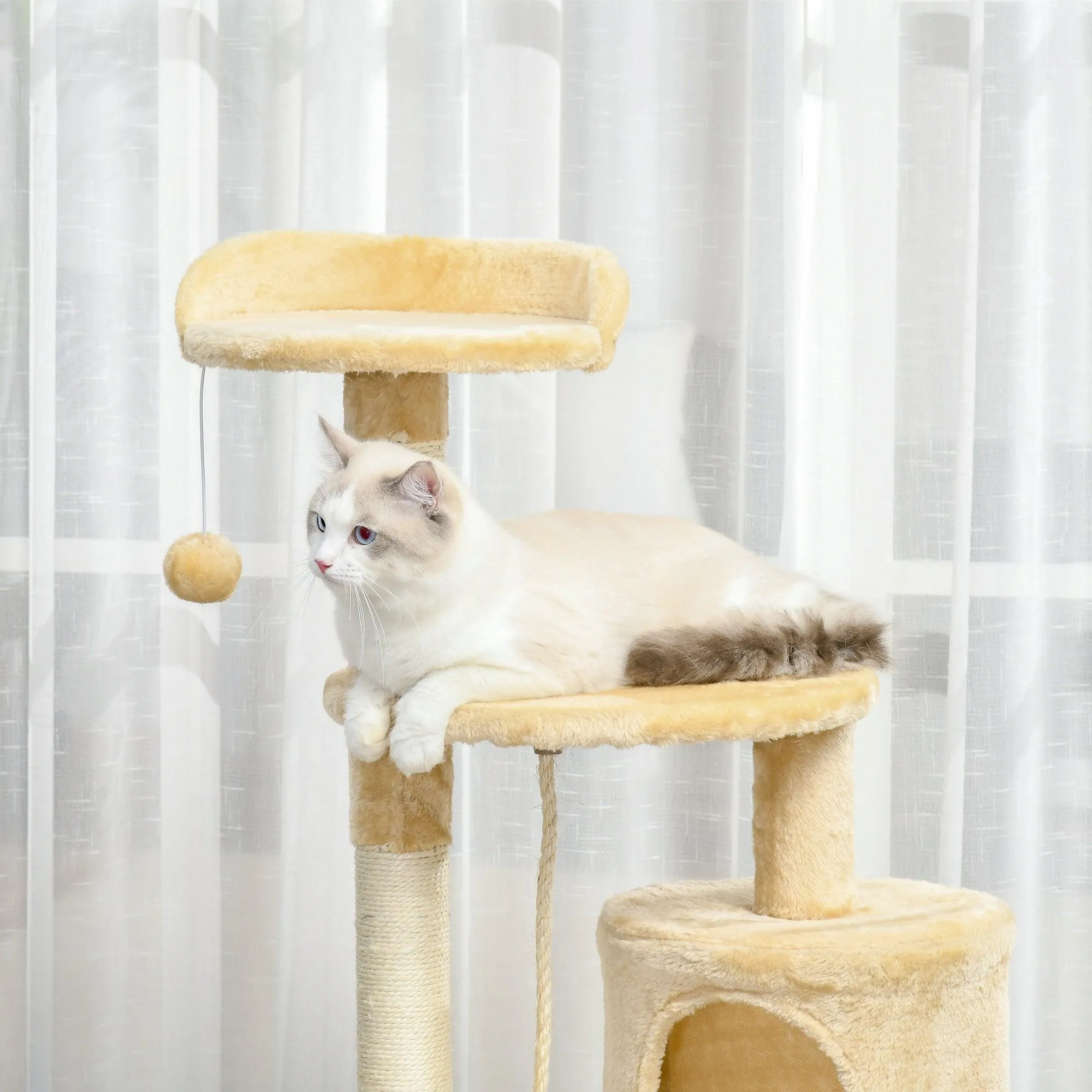 Multi-Level Cat Tree House, 114cm - Beige