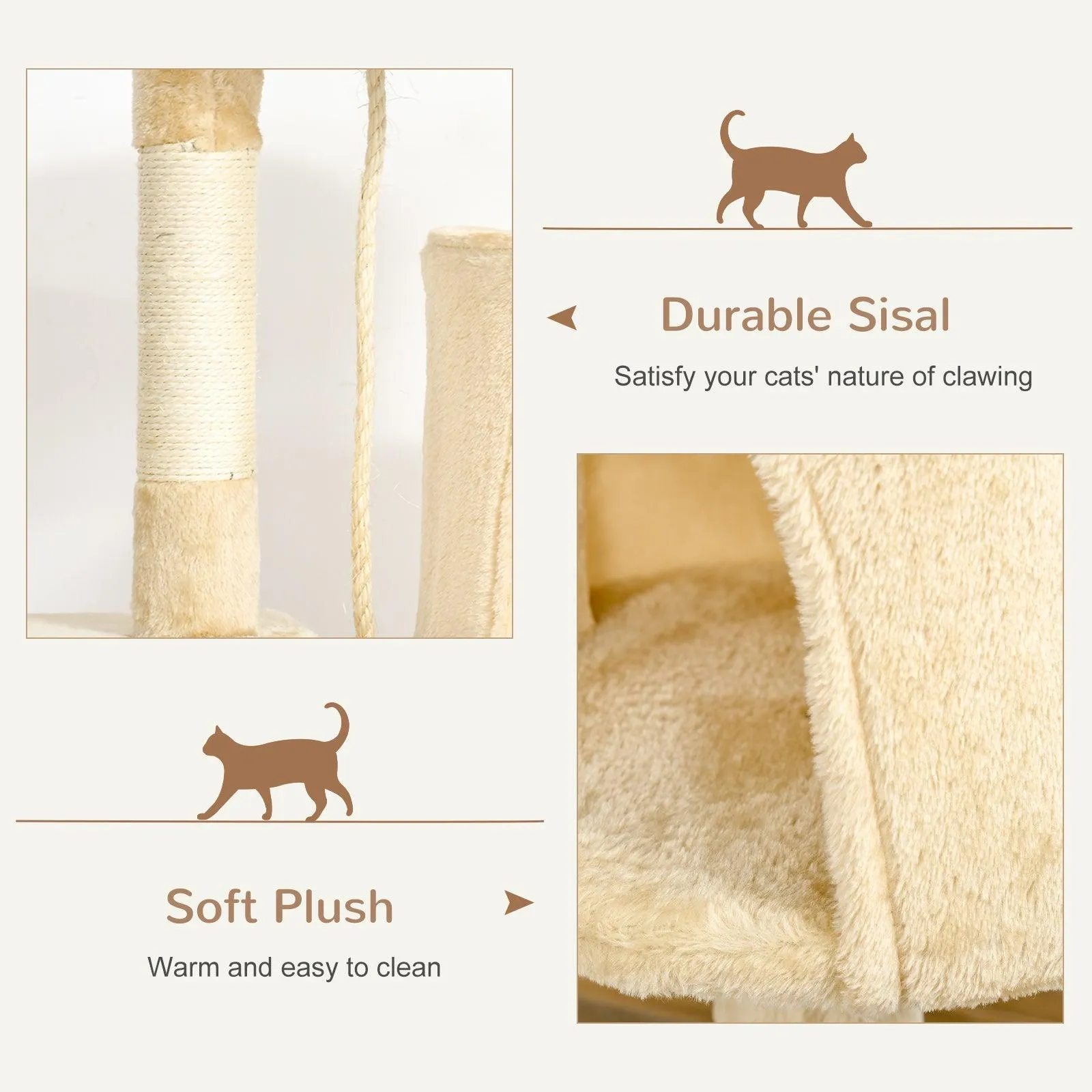 Multi-Level Cat Tree House, 114cm - Beige