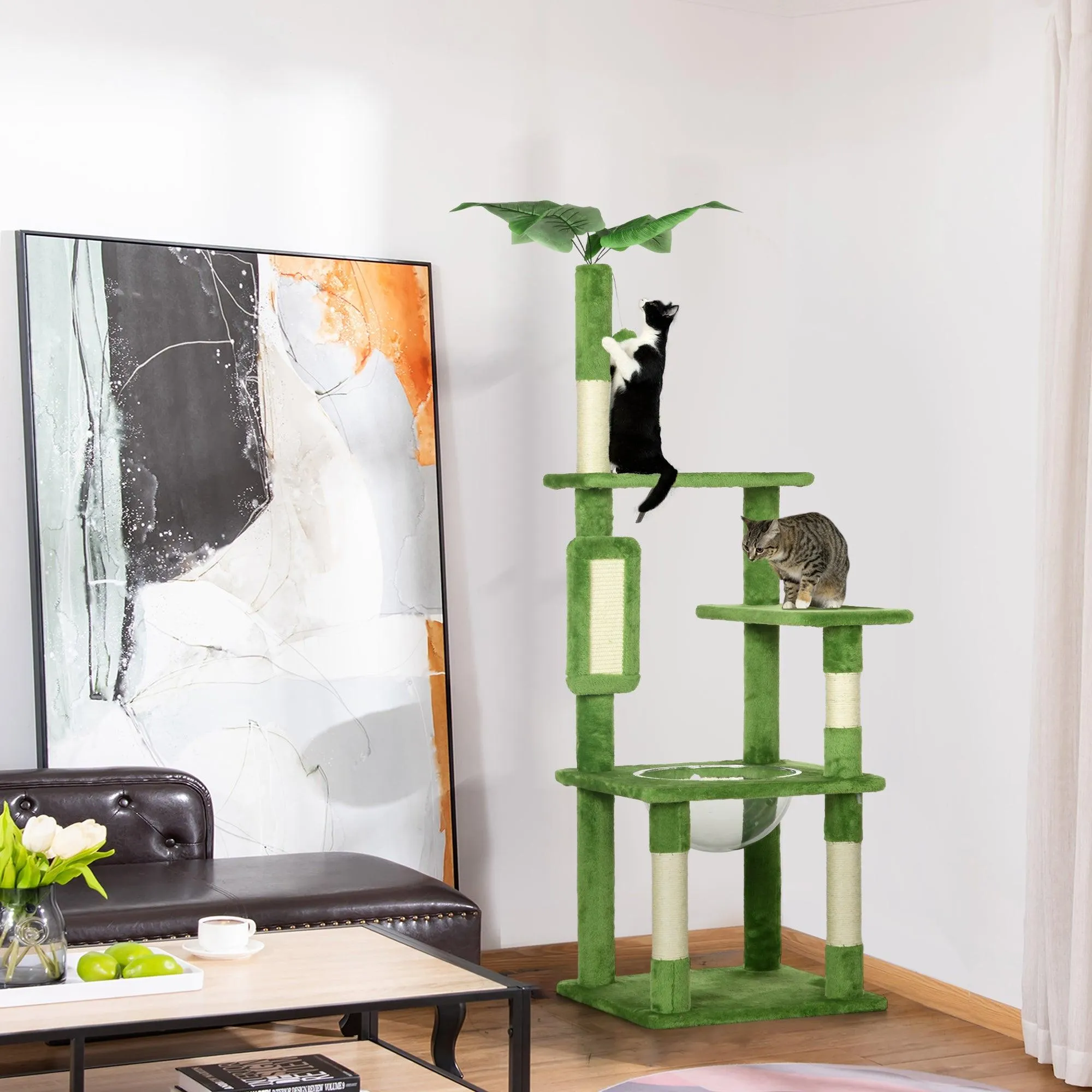 Multi-level Cat Tree Tower with Platforms, 142cm - Green
