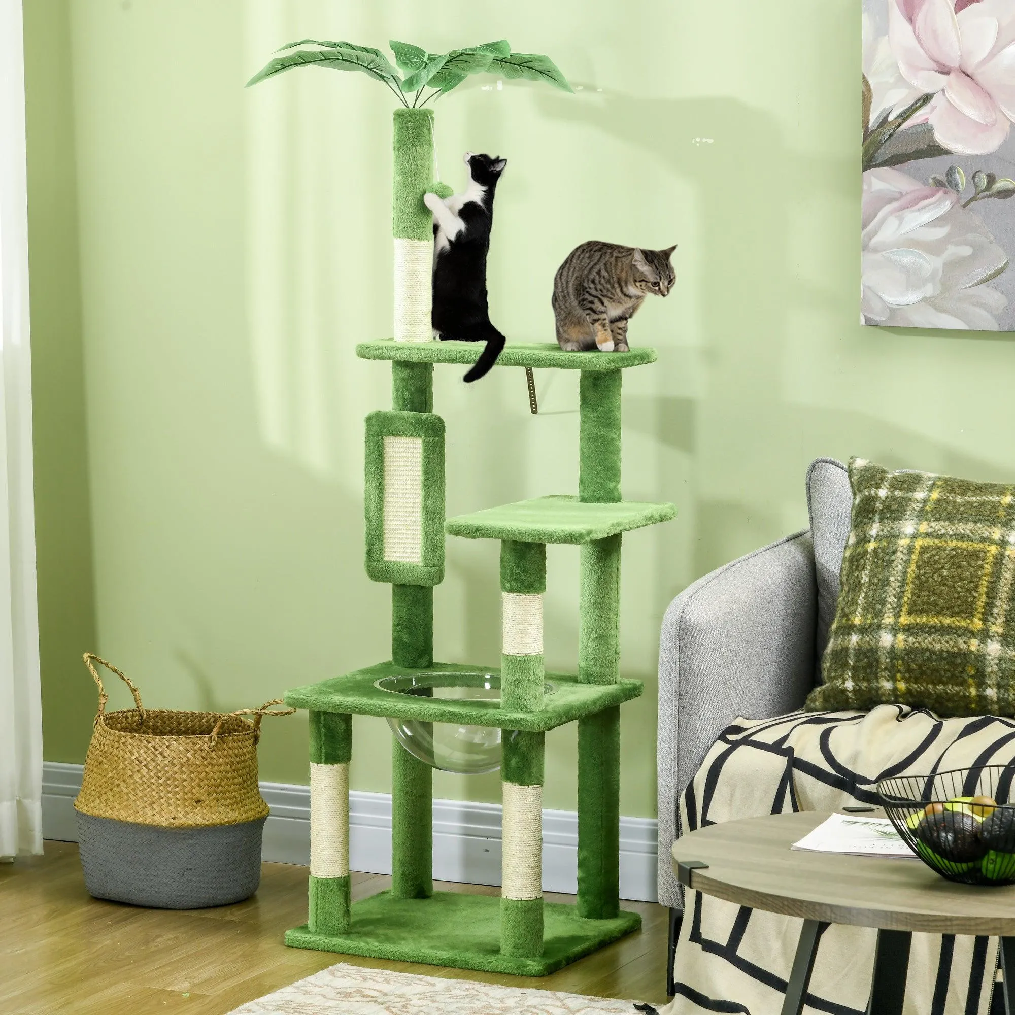 Multi-level Cat Tree Tower with Platforms, 142cm - Green