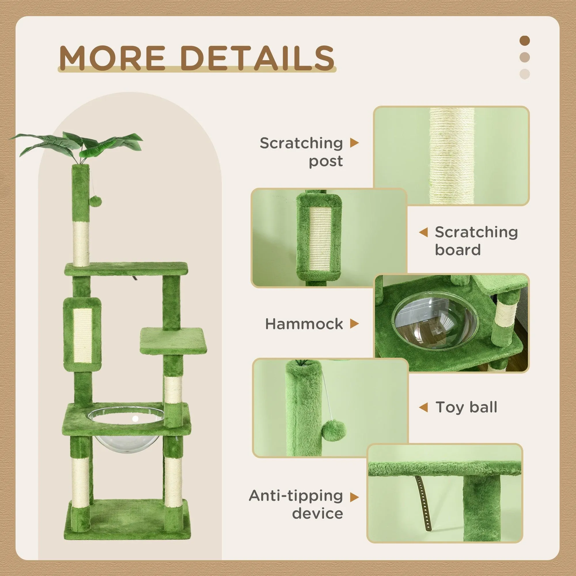 Multi-level Cat Tree Tower with Platforms, 142cm - Green