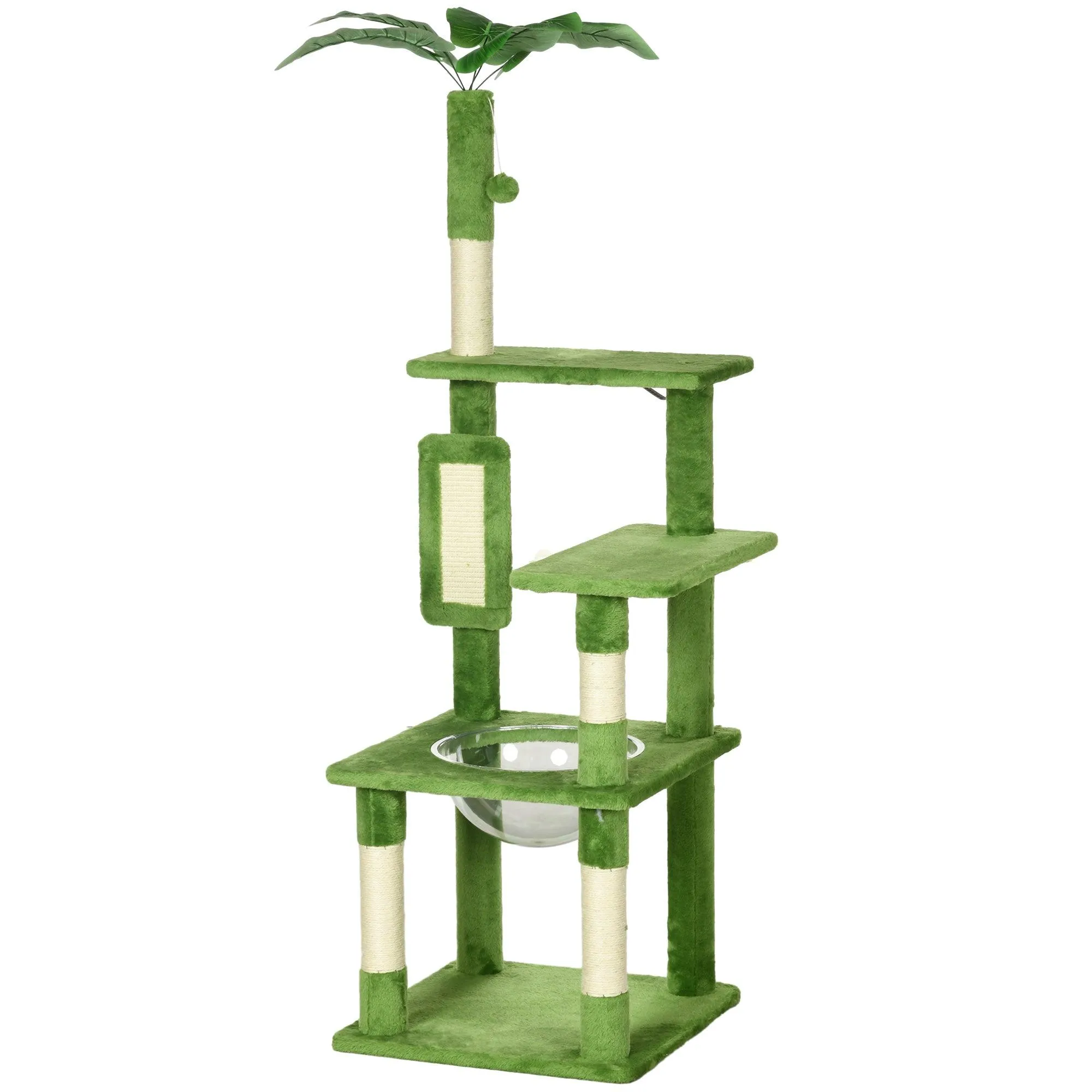 Multi-level Cat Tree Tower with Platforms, 142cm - Green