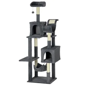 Multi-level Cat Tree with Condos, Toy Ball, 177cm - Dark Grey