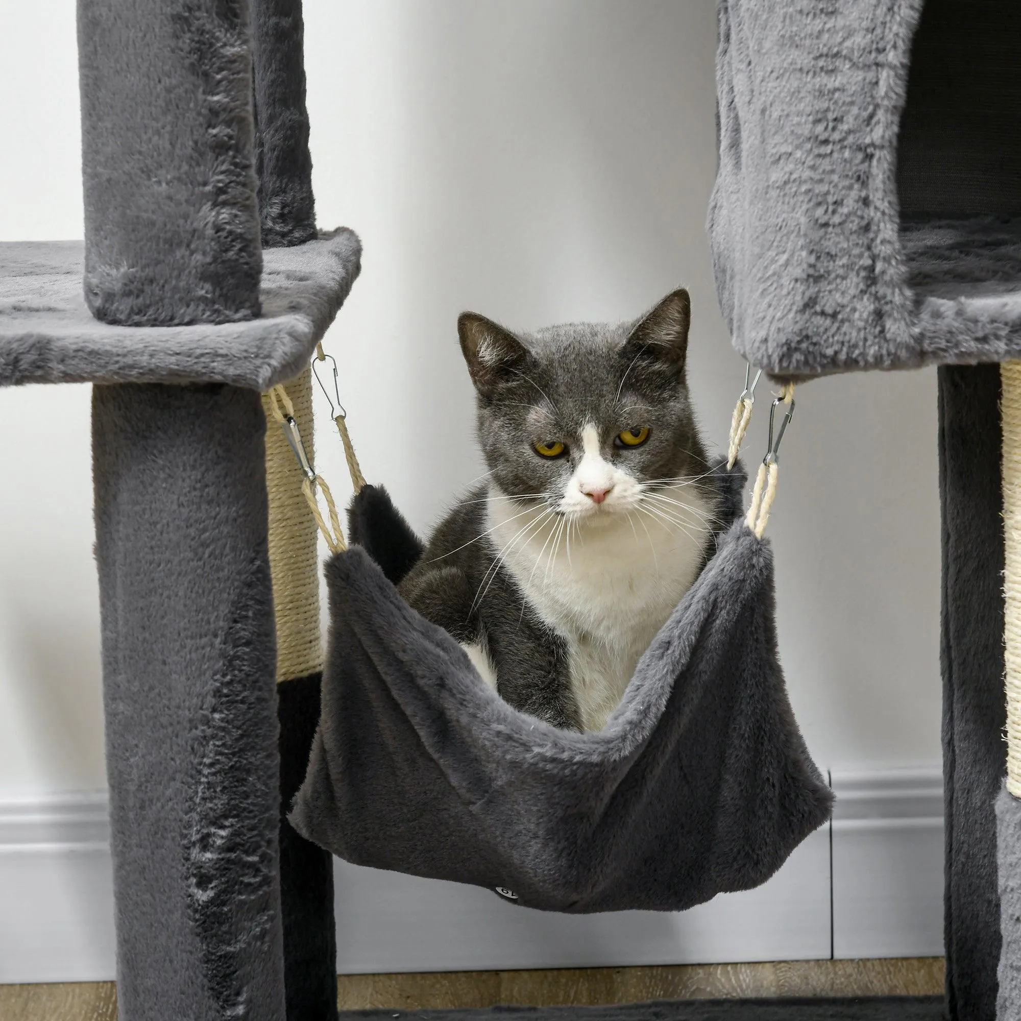 Multi-level Cat Tree with Condos, Toy Ball, 177cm - Dark Grey