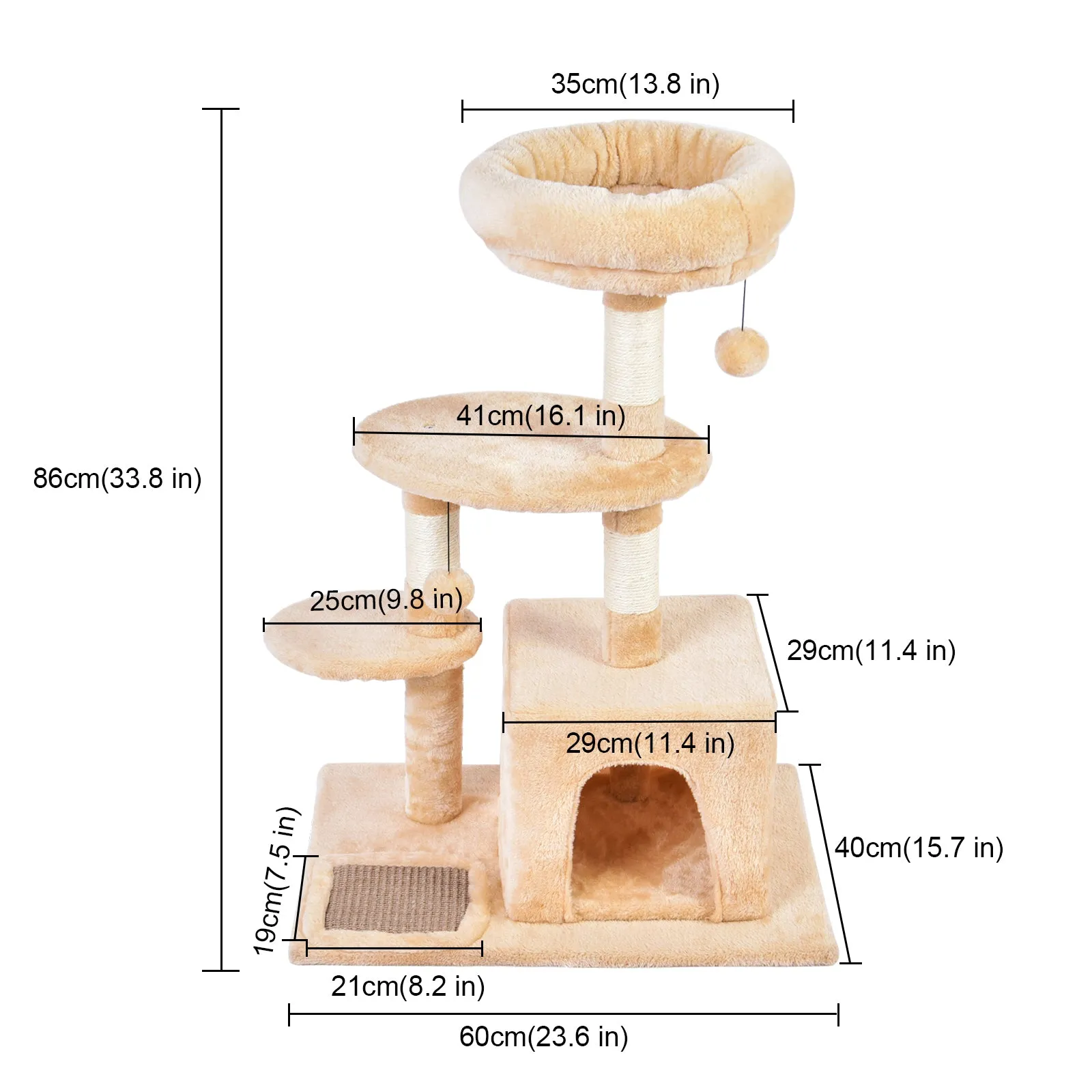 Multi-Level Kitten Cat Tree With Sisal Scratching Posts and Condo