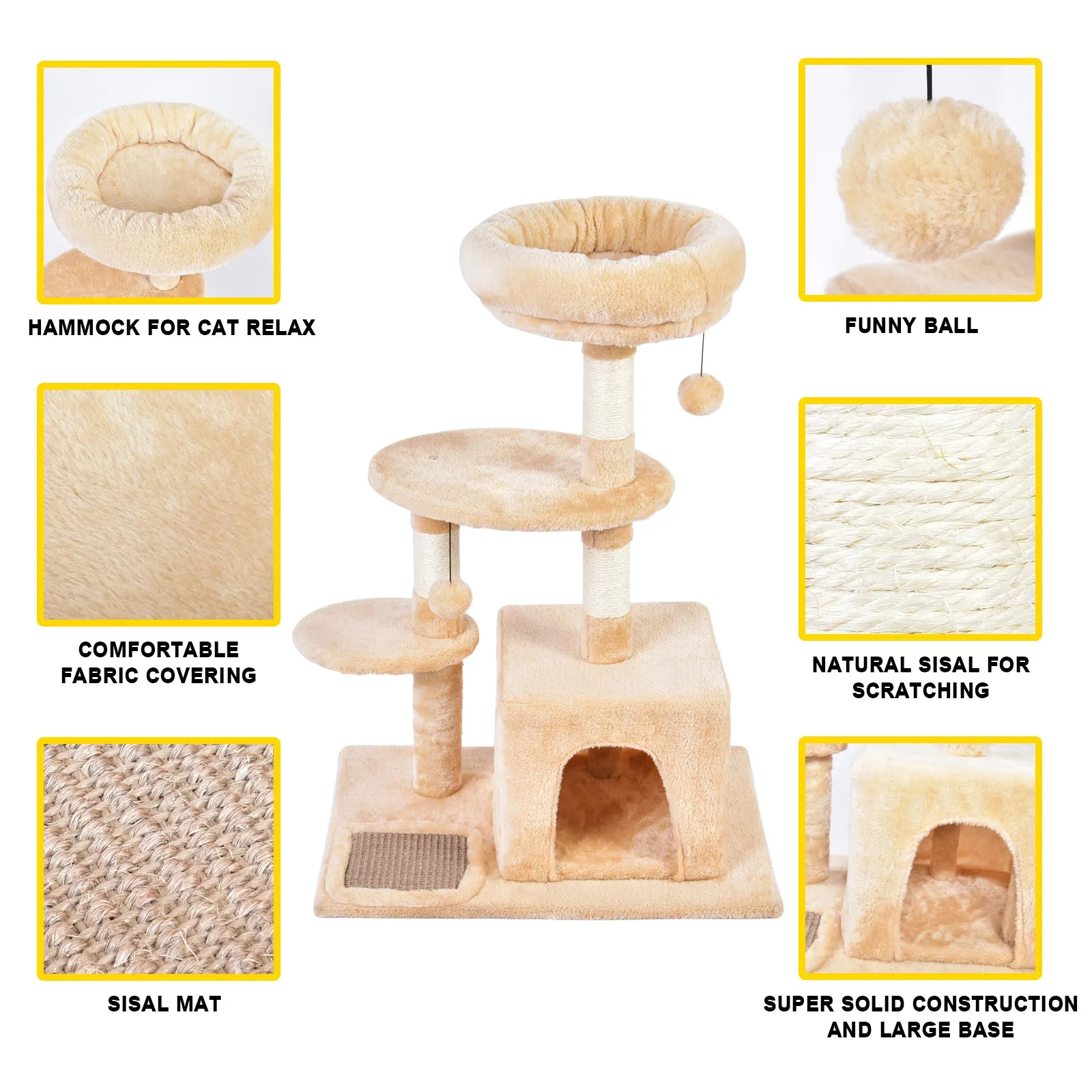 Multi-Level Kitten Cat Tree With Sisal Scratching Posts and Condo