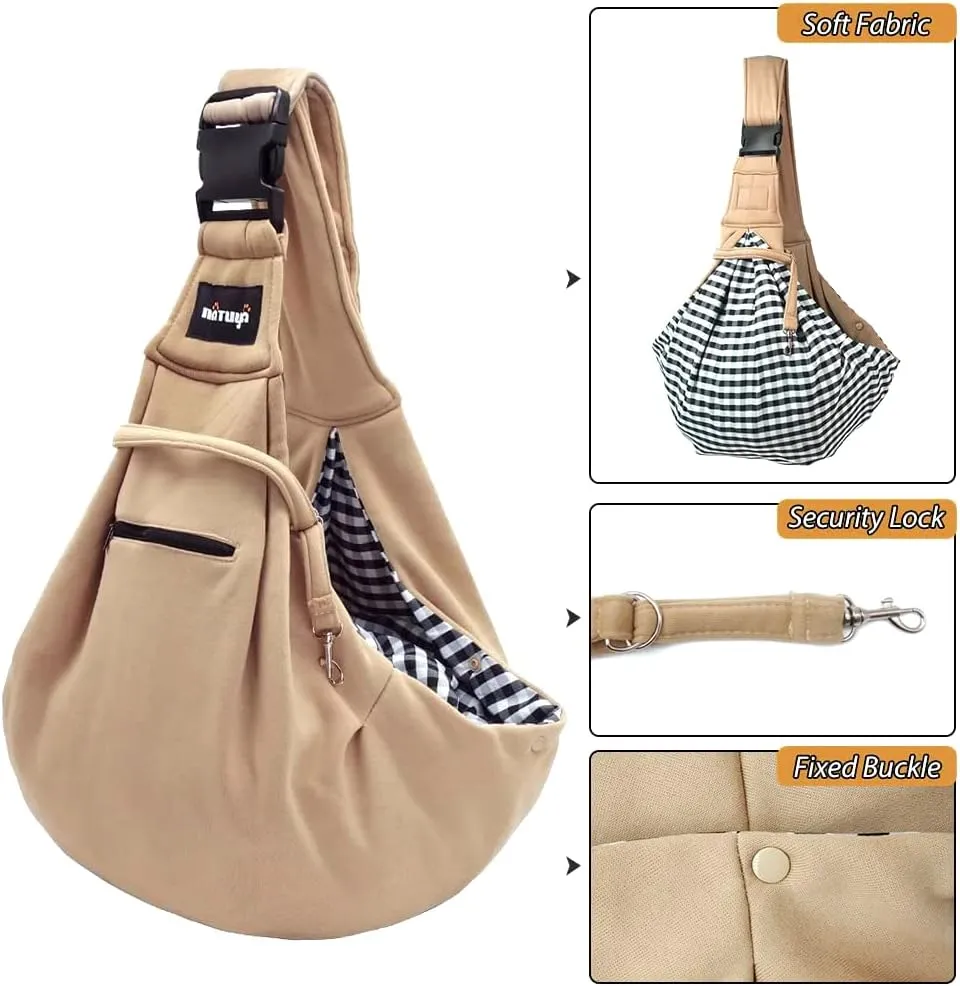 NATUYA Small Dog Carrier Sling Cat Sling,Adjustable Strap Hand Free Pet Puppy for Outdoor Traveling Subway (Apricot)