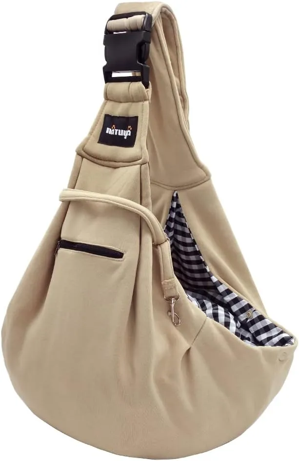 NATUYA Small Dog Carrier Sling Cat Sling,Adjustable Strap Hand Free Pet Puppy for Outdoor Traveling Subway (Apricot)